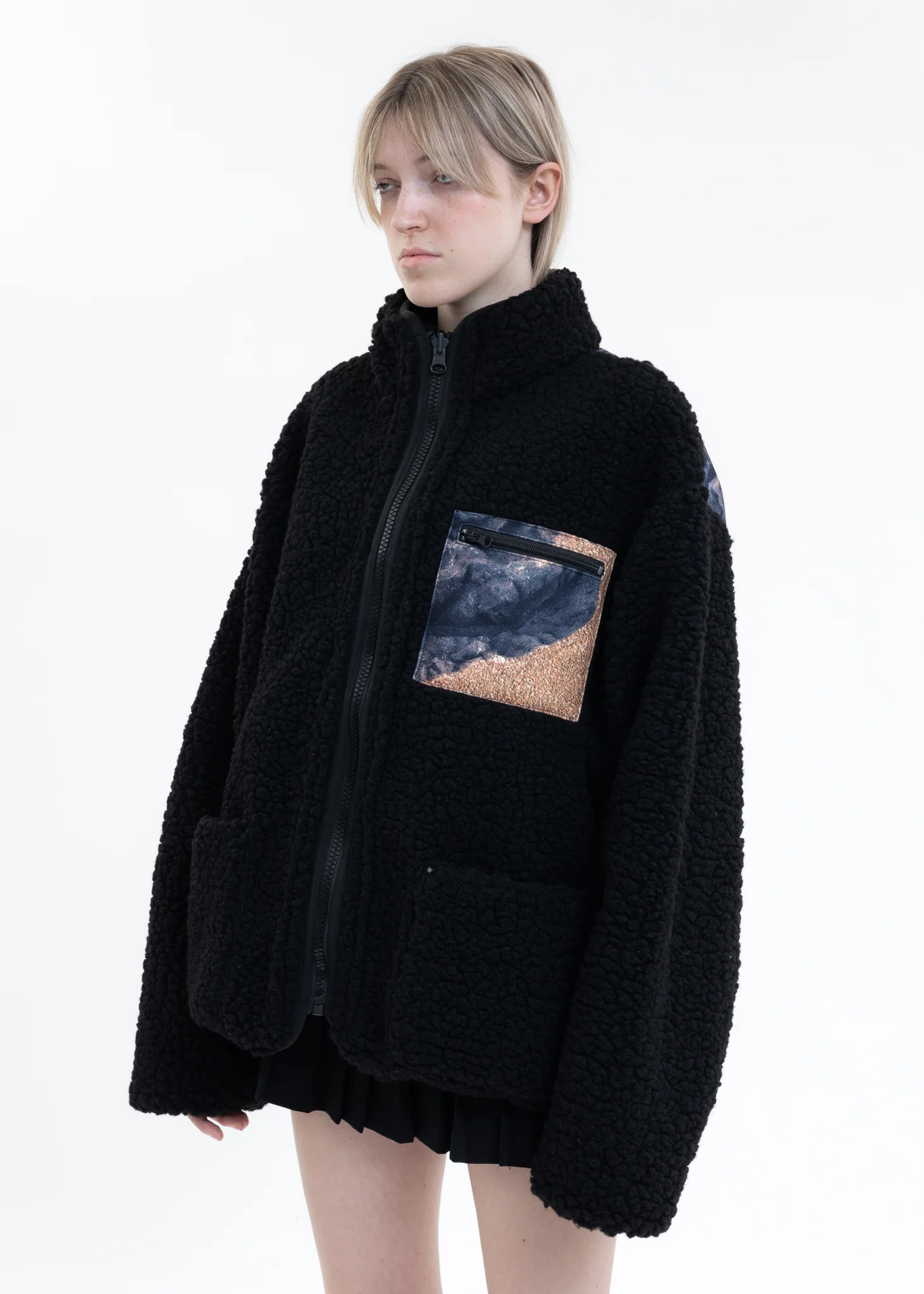 Black Logo Printed Reversible Fleece Jacket - Image 4