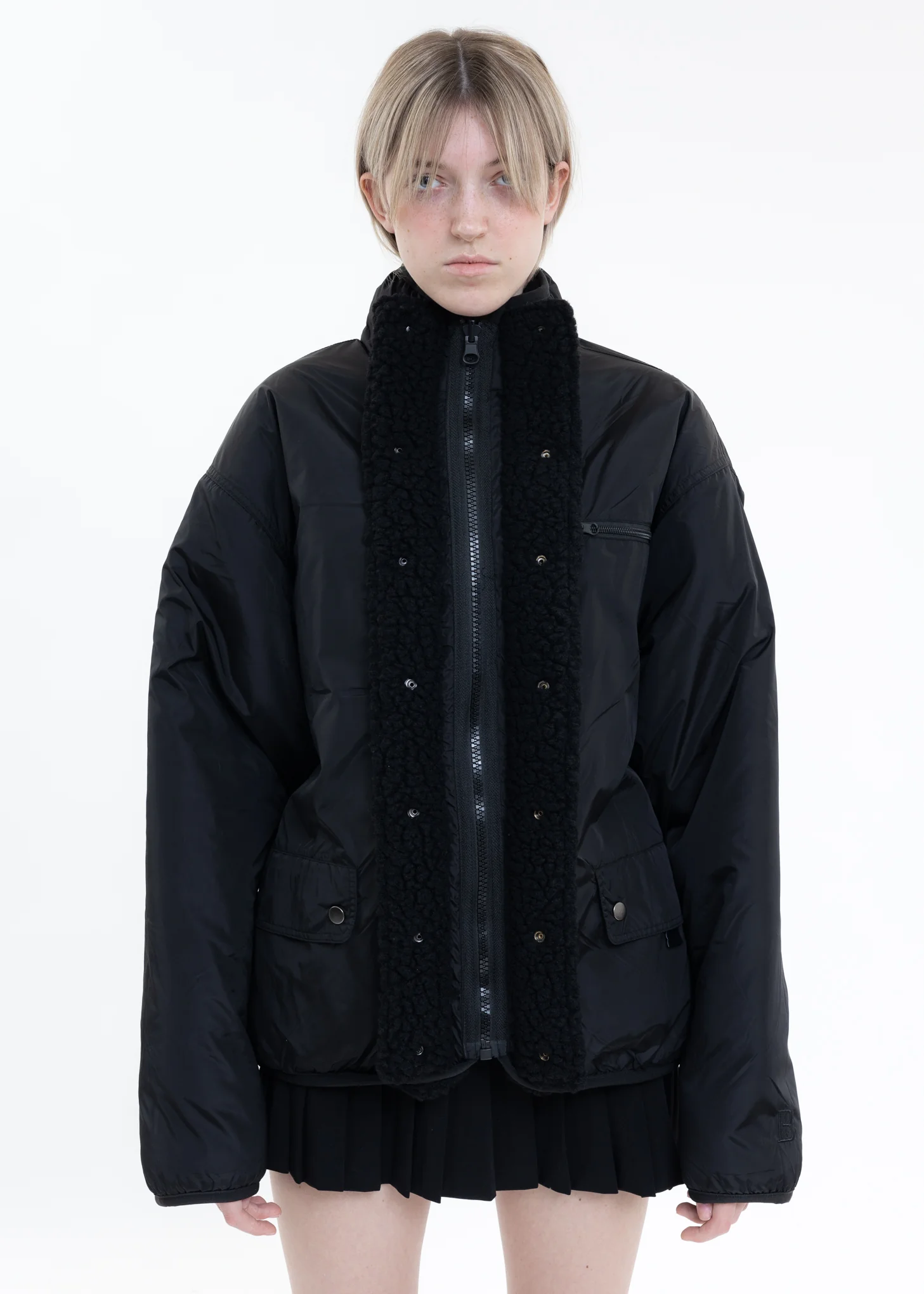 Black Logo Printed Reversible Fleece Jacket - Image 6