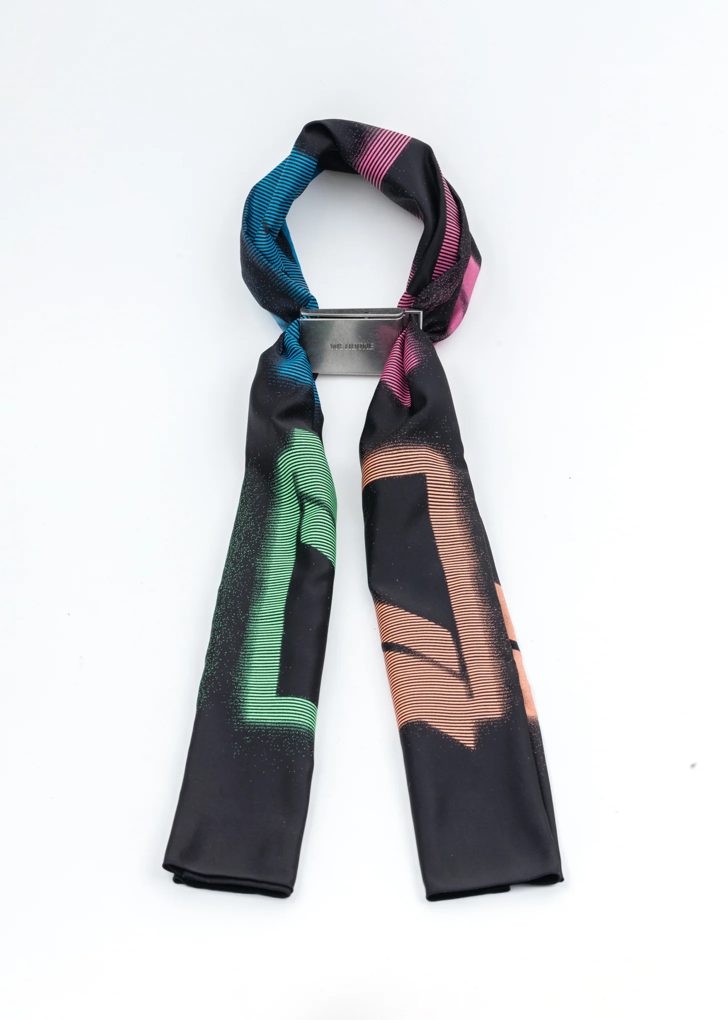Black Logo Printed Satin Sliver Buckle Choker