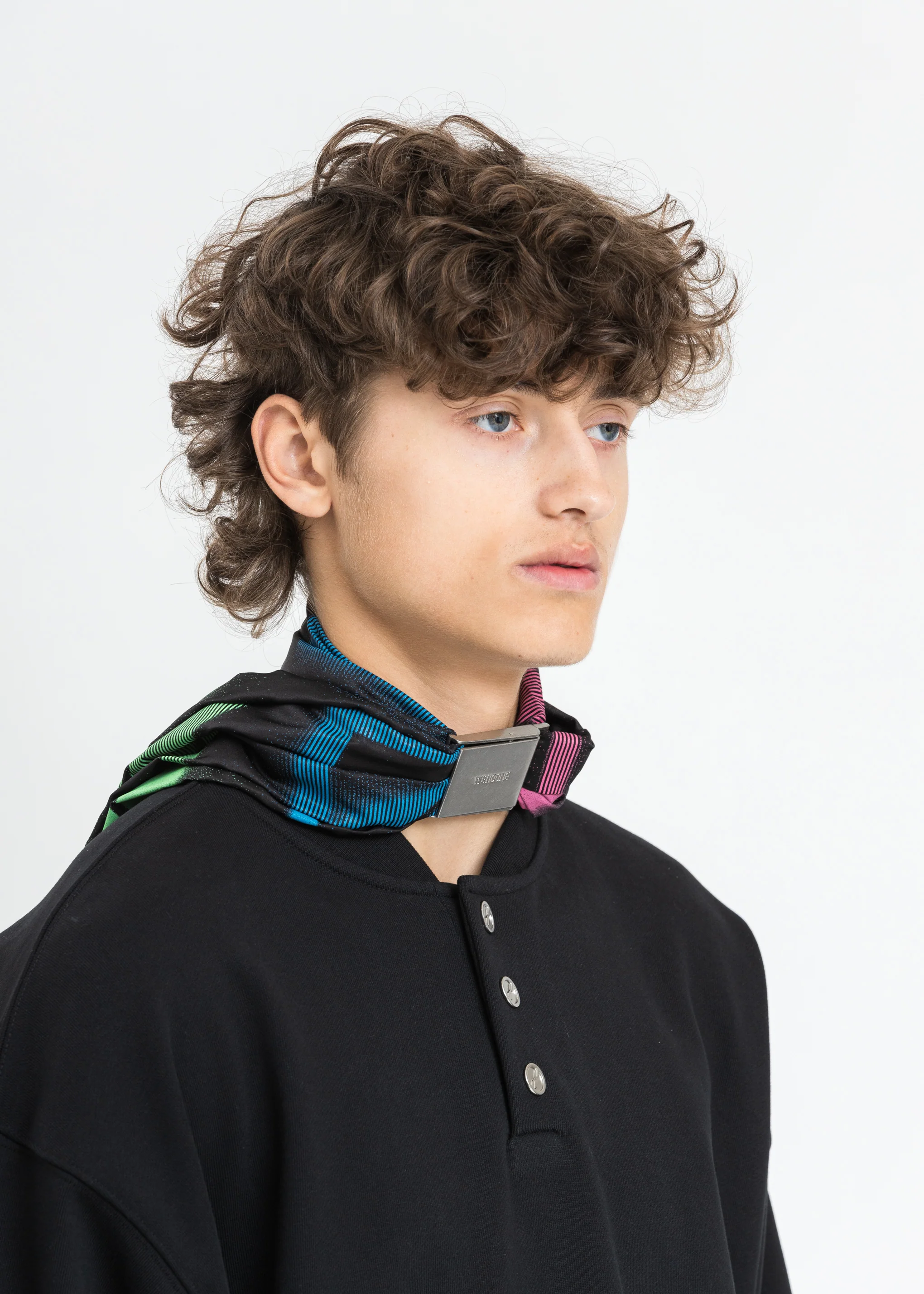 Black Logo Printed Satin Sliver Buckle Choker - Image 2
