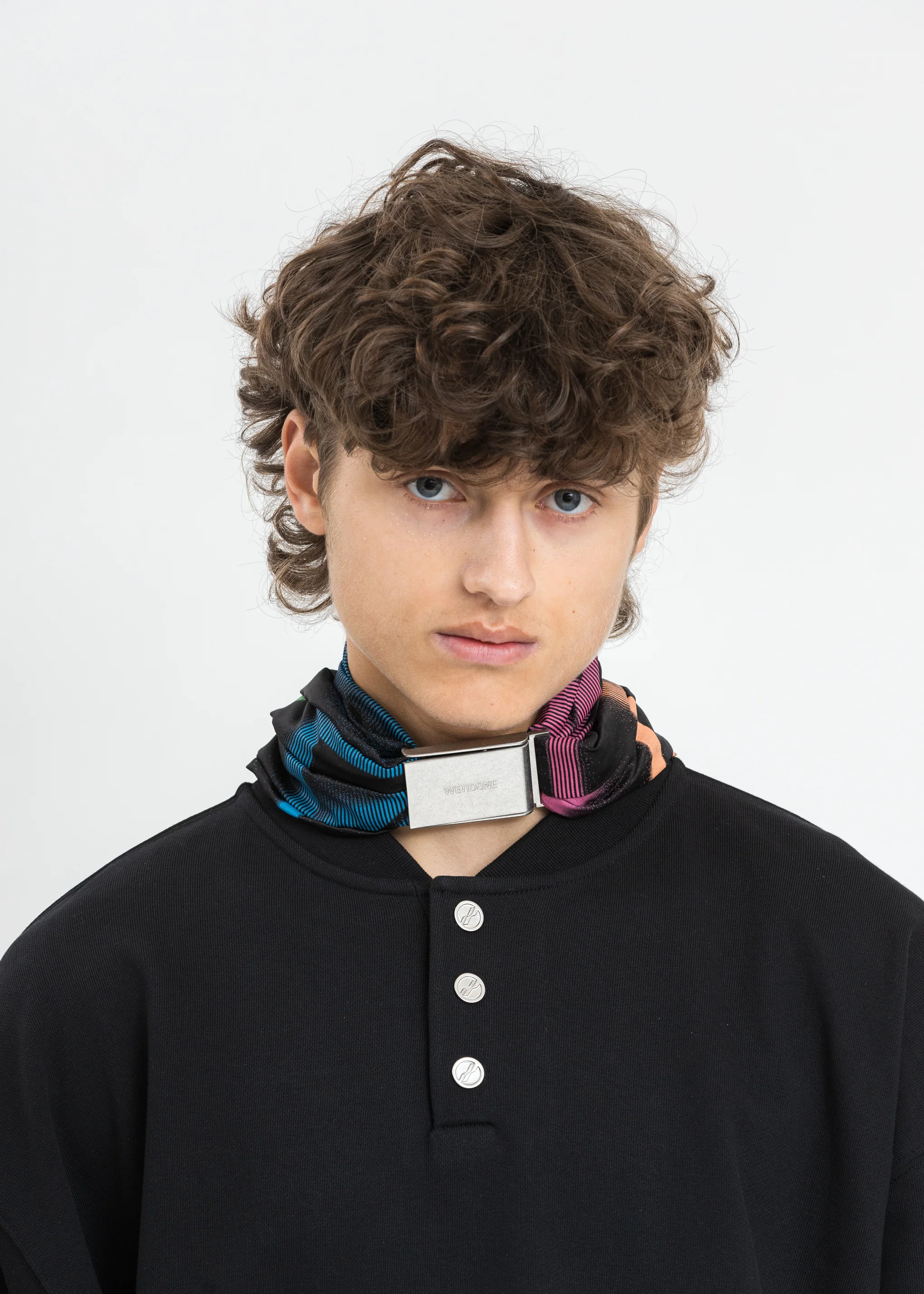 Black Logo Printed Satin Sliver Buckle Choker - Image 4