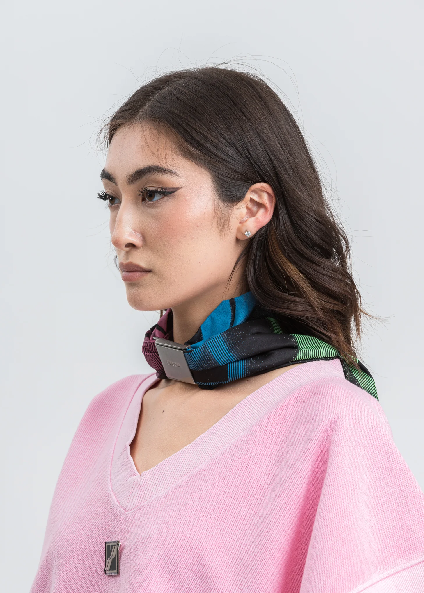 Black Logo Printed Satin Sliver Buckle Choker - Image 2