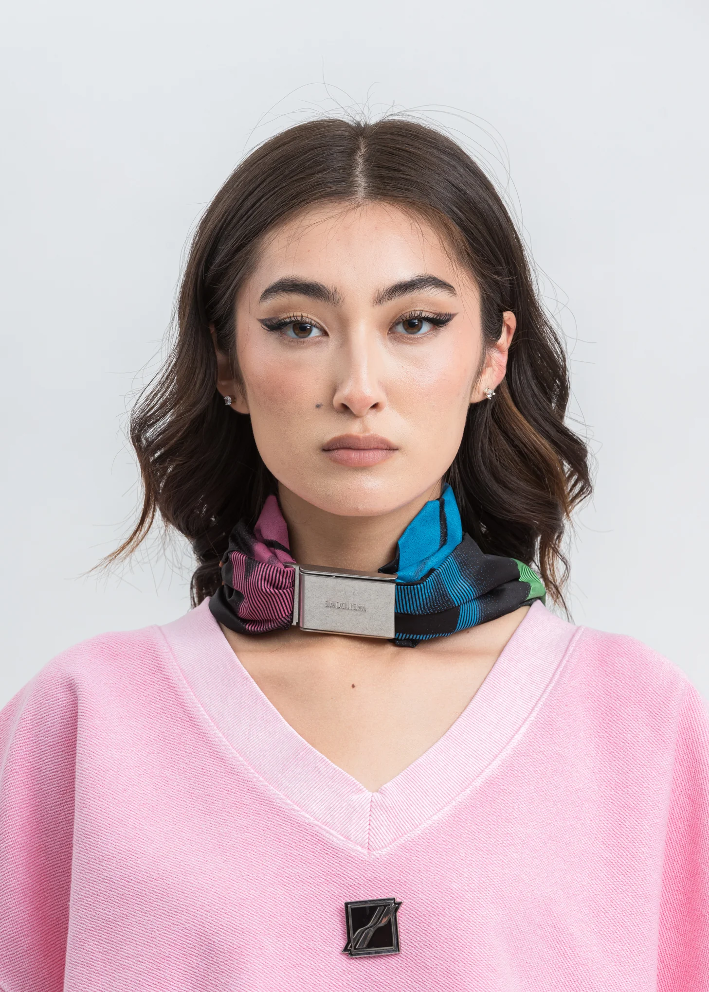 Black Logo Printed Satin Sliver Buckle Choker - Image 4