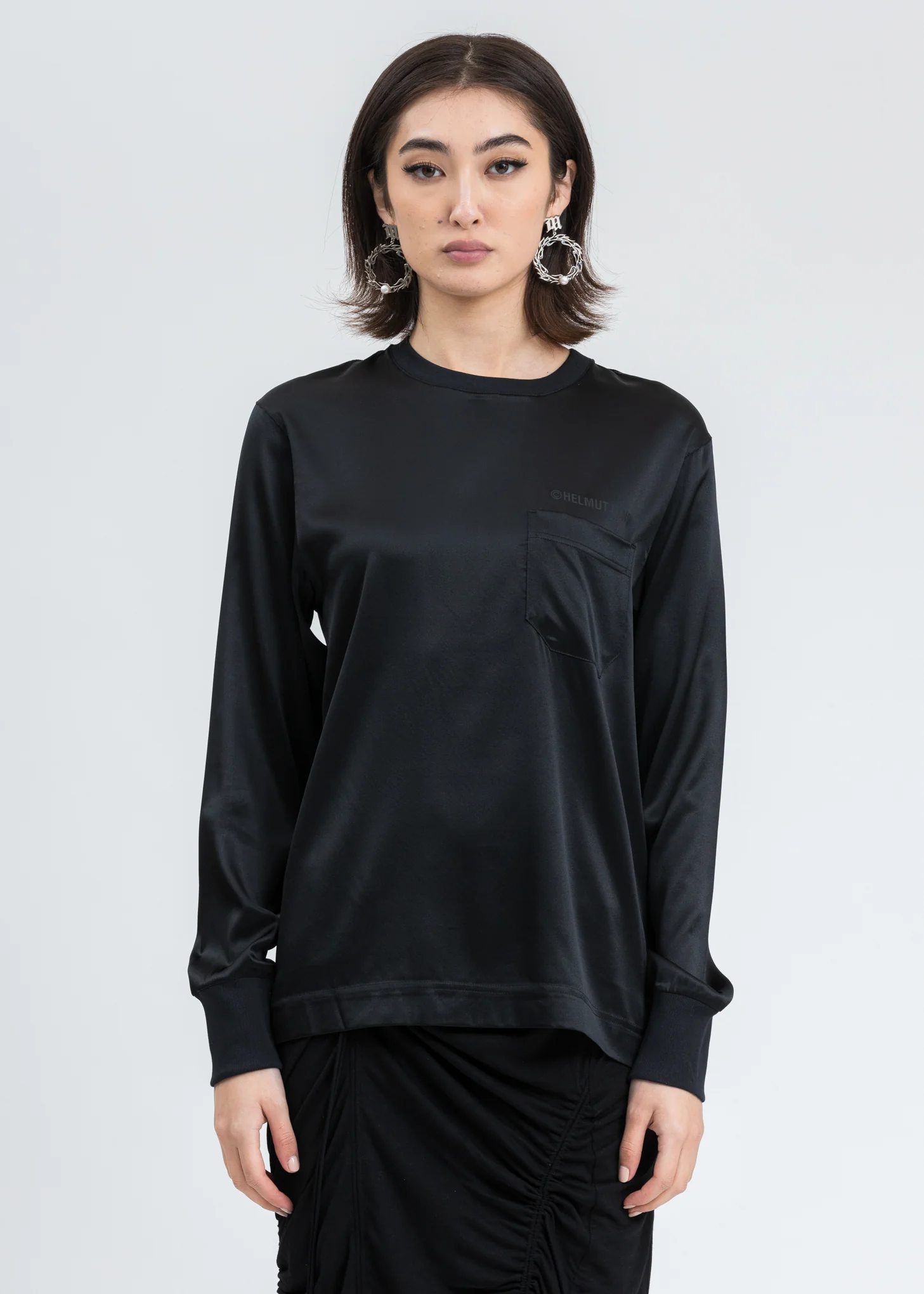 Black Logo Silk Long Sleeve