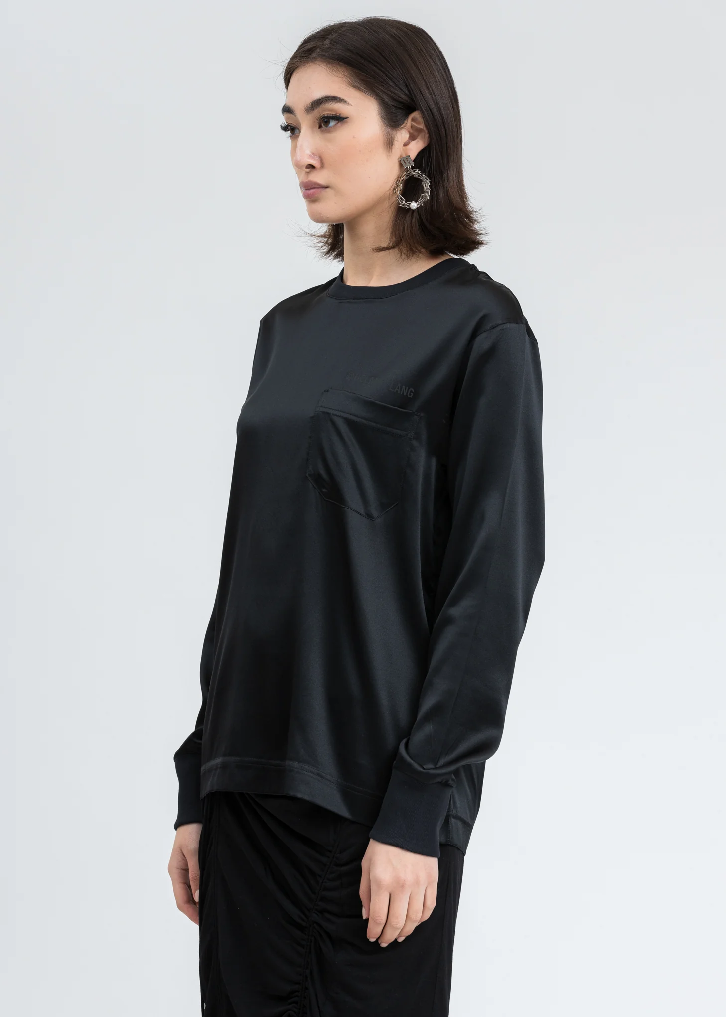 Black Logo Silk Long Sleeve - Image 3