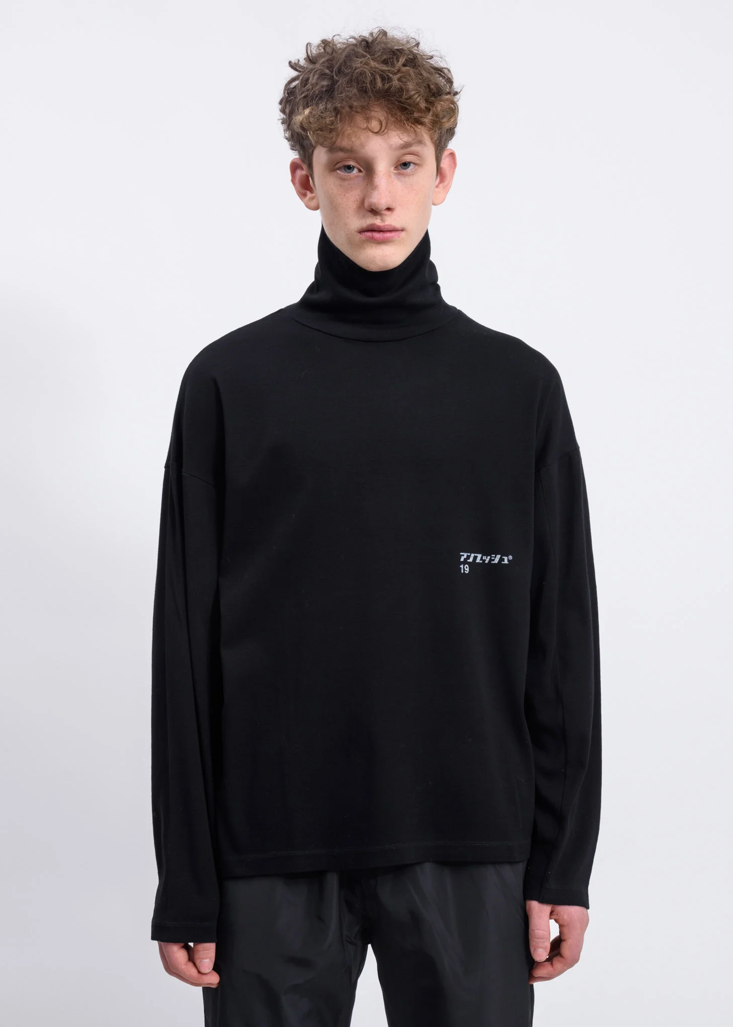 Black Logo Turtleneck Long Sleeves