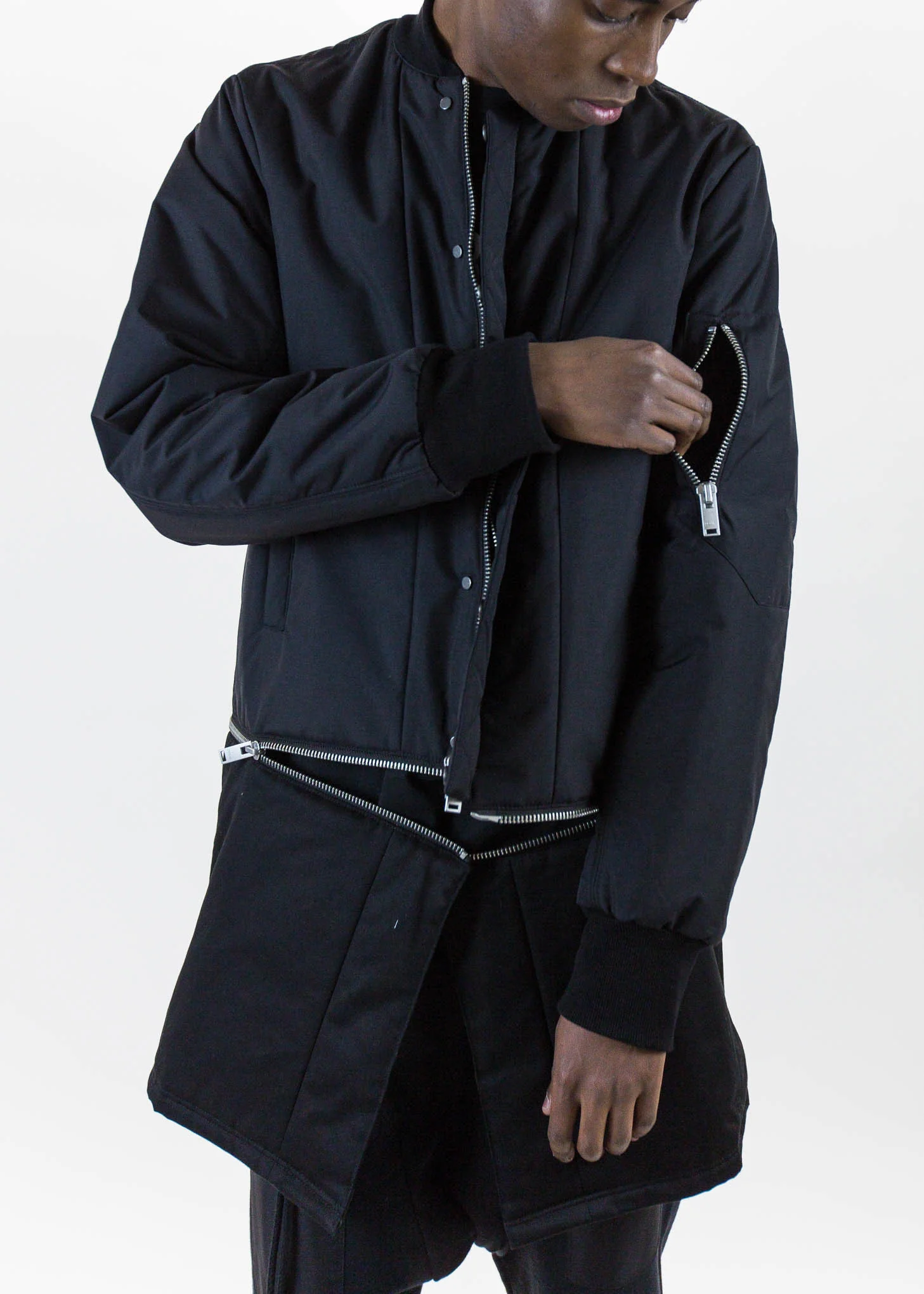 Black Long Detachable Bomber - Image 2