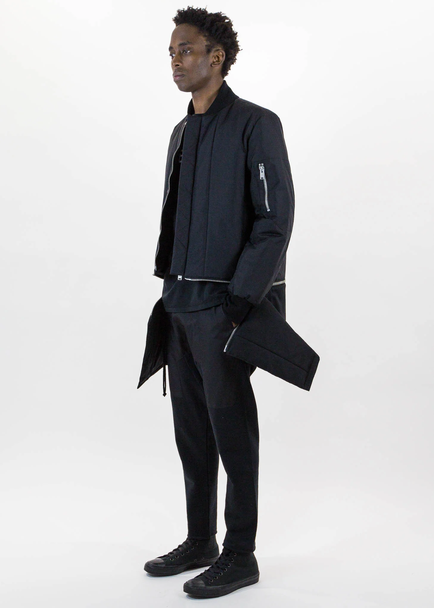 Black Long Detachable Bomber - Image 5