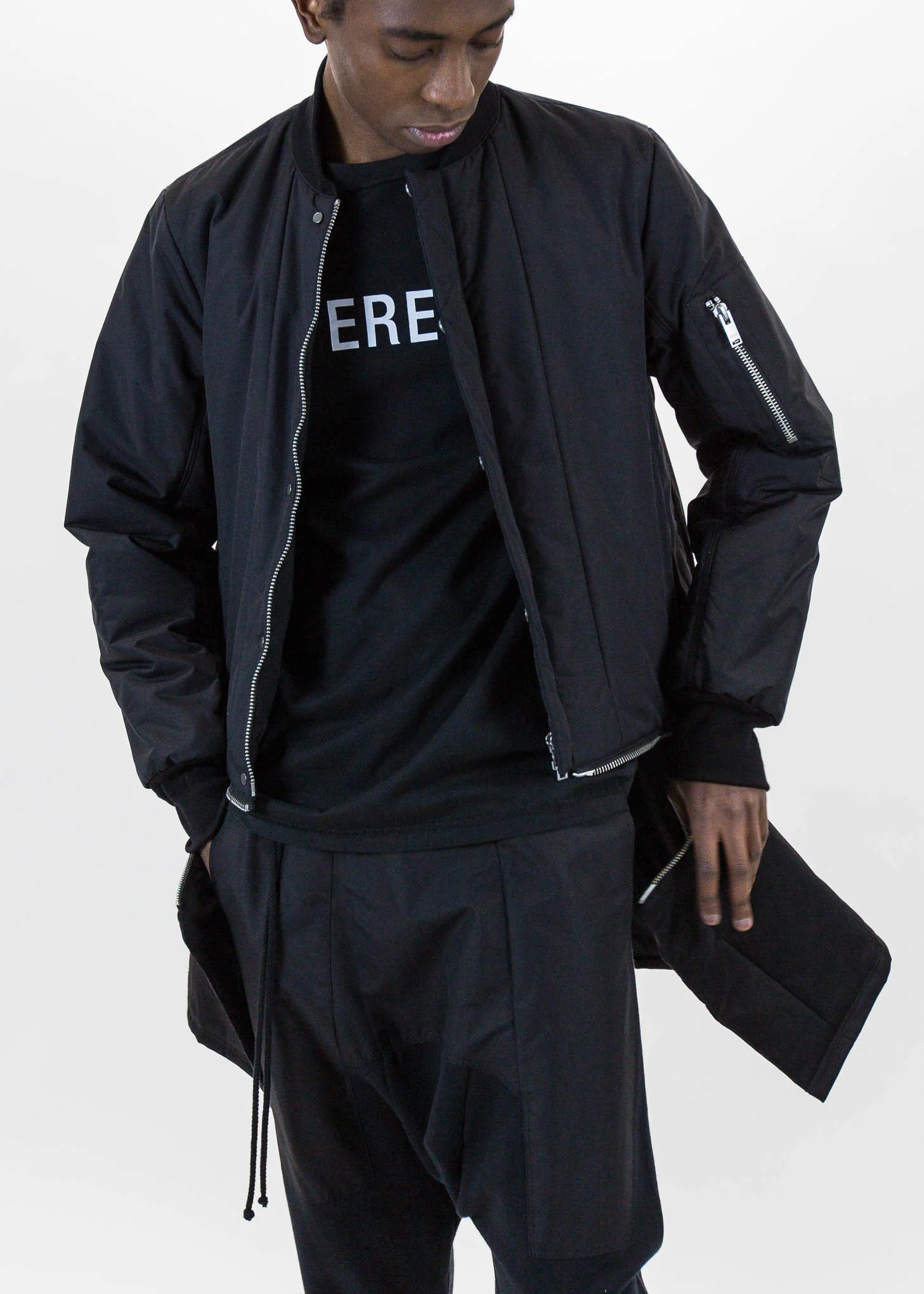 Black Long Detachable Bomber - Image 7