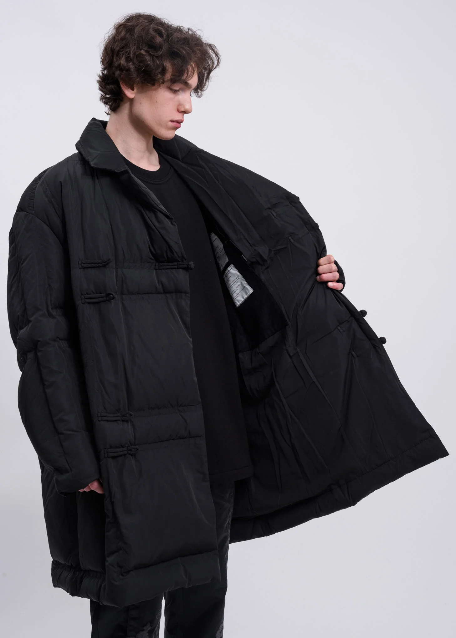 Black Wrap Down Long Tang Coat - Image 3