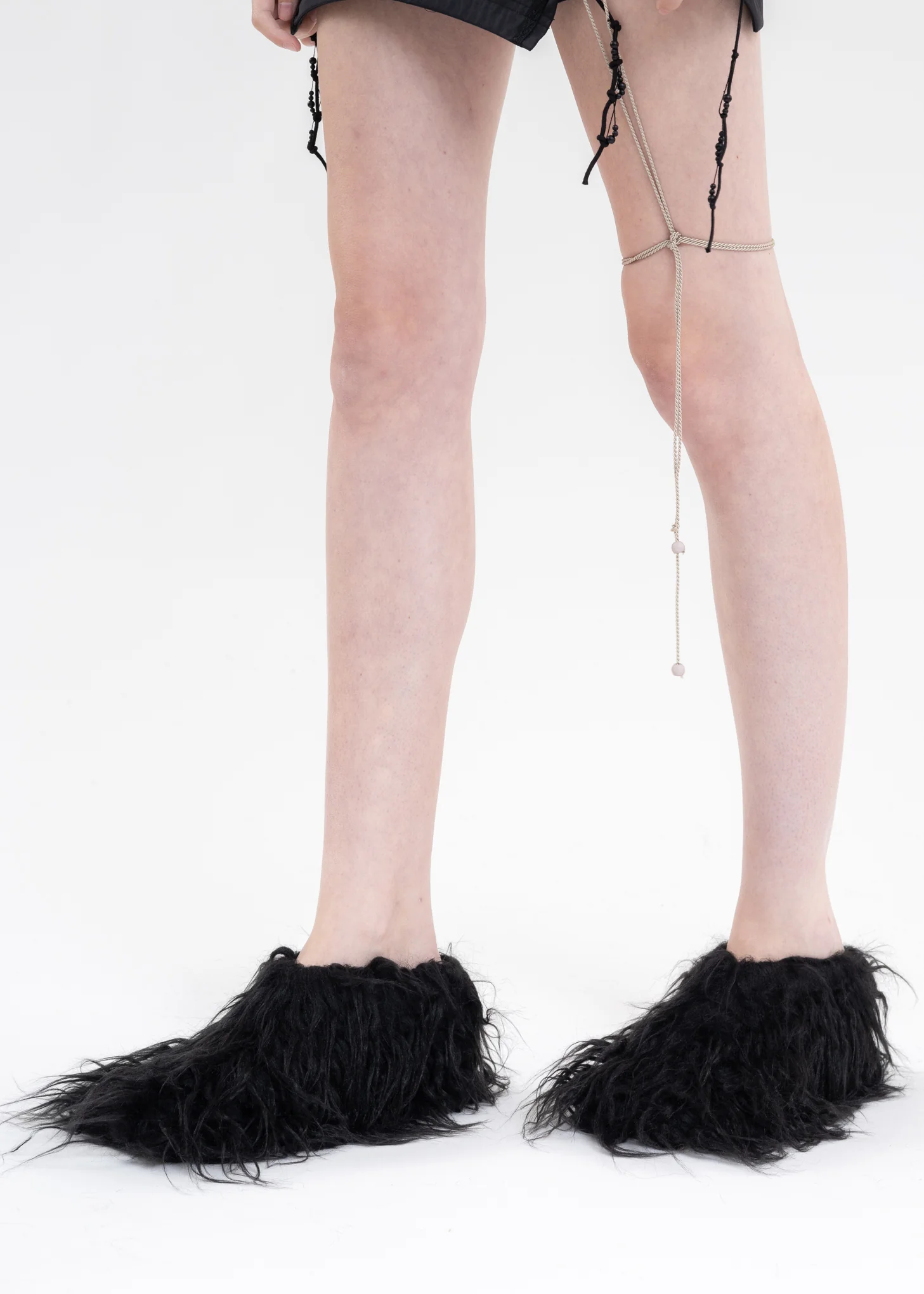 Black LONG FUR SANDAL - Image 2