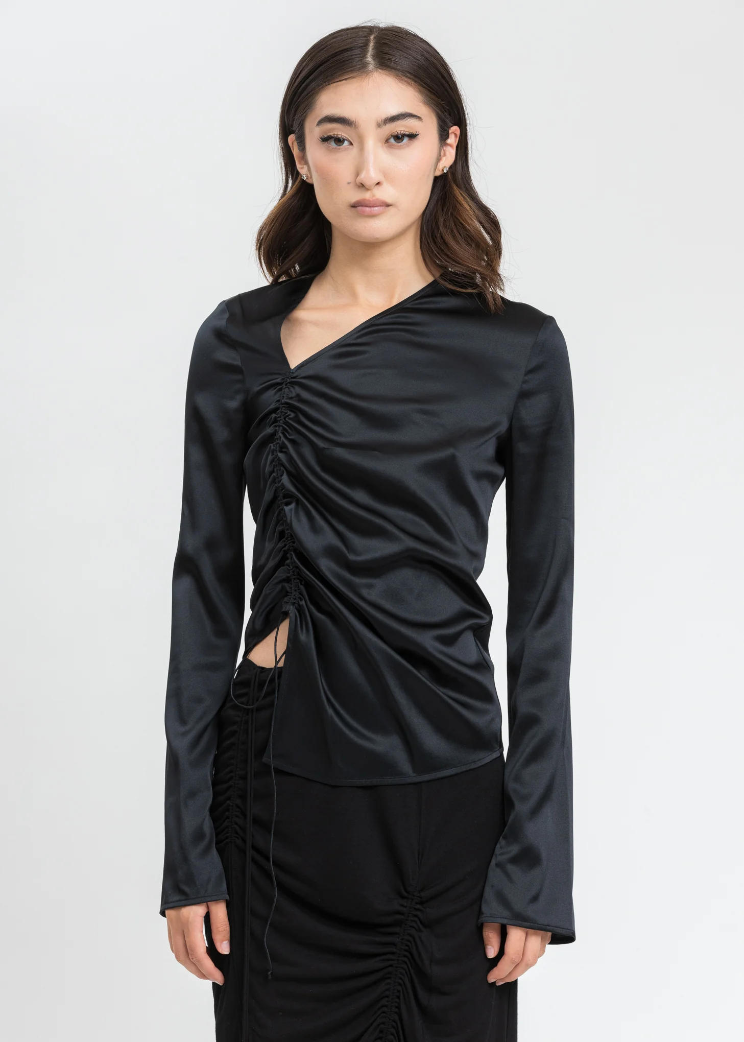 Black Long Sleeve Ruched Top