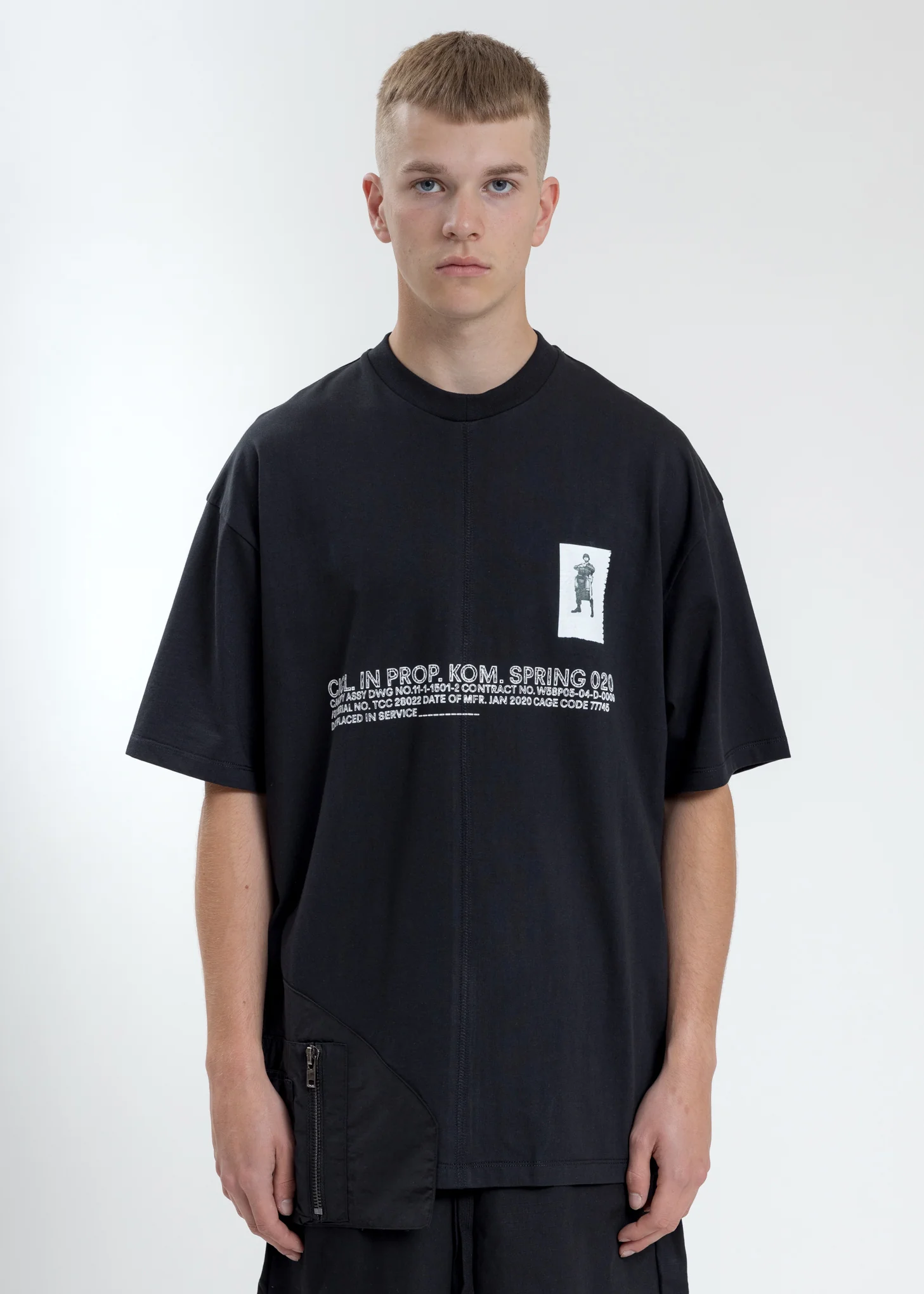 Black Loose Fit T-Shirt With Nylon Pocket