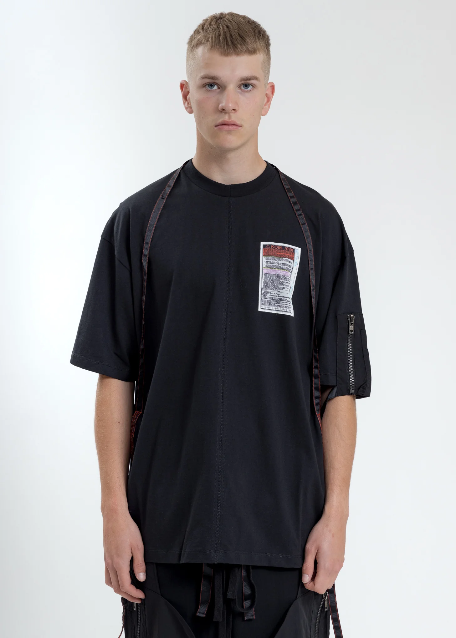 Black Loose Fit T-Shirt With Nylon Pocket And Tape