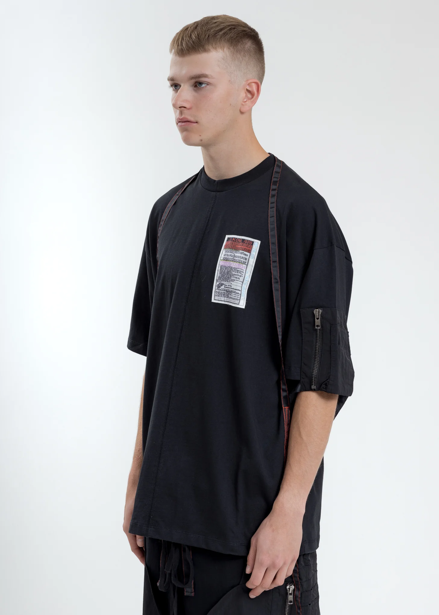 Black Loose Fit T-Shirt With Nylon Pocket And Tape - Image 3
