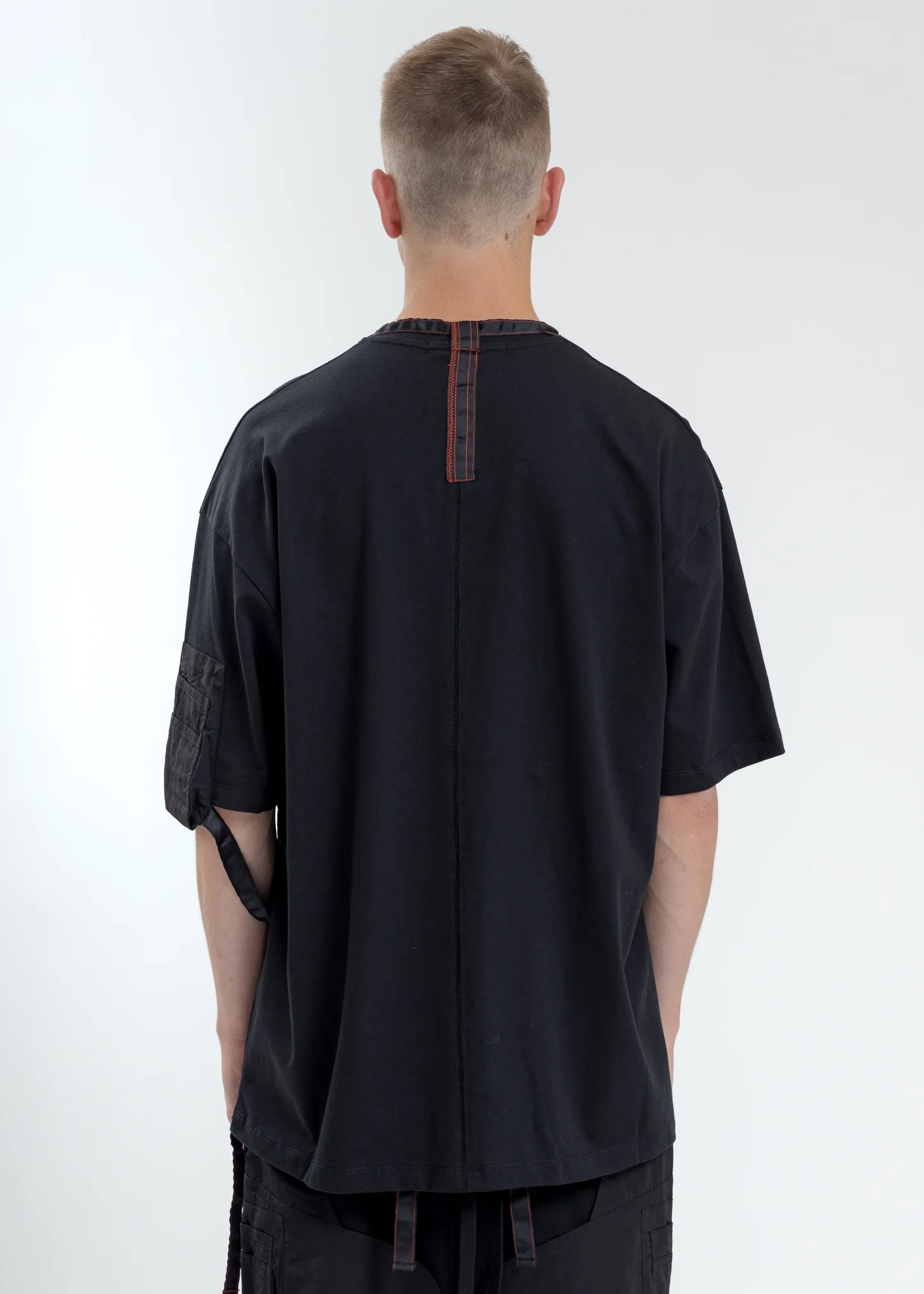 Black Loose Fit T-Shirt With Nylon Pocket And Tape - Image 4
