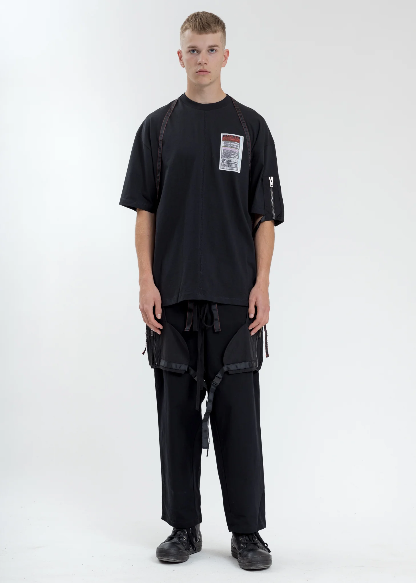 Black Loose Fit T-Shirt With Nylon Pocket And Tape - Image 5