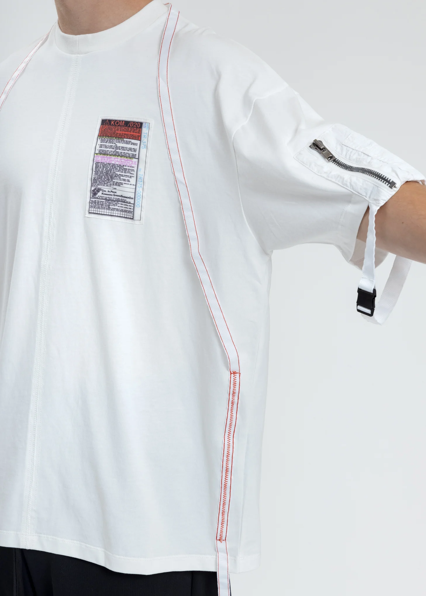White Loose Fit T-Shirt With Nylon Pocket And Tape - Image 2