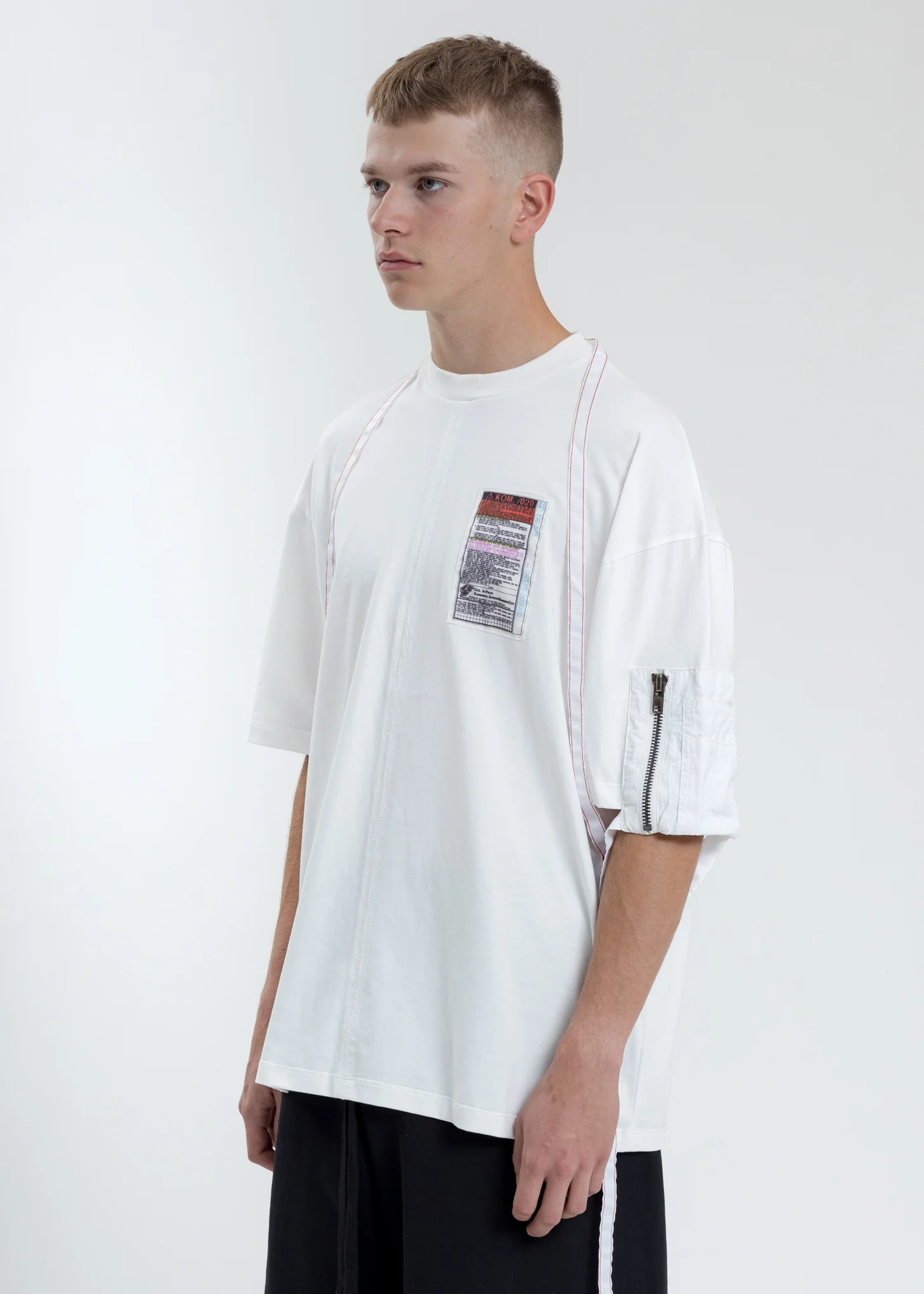 White Loose Fit T-Shirt With Nylon Pocket And Tape - Image 3