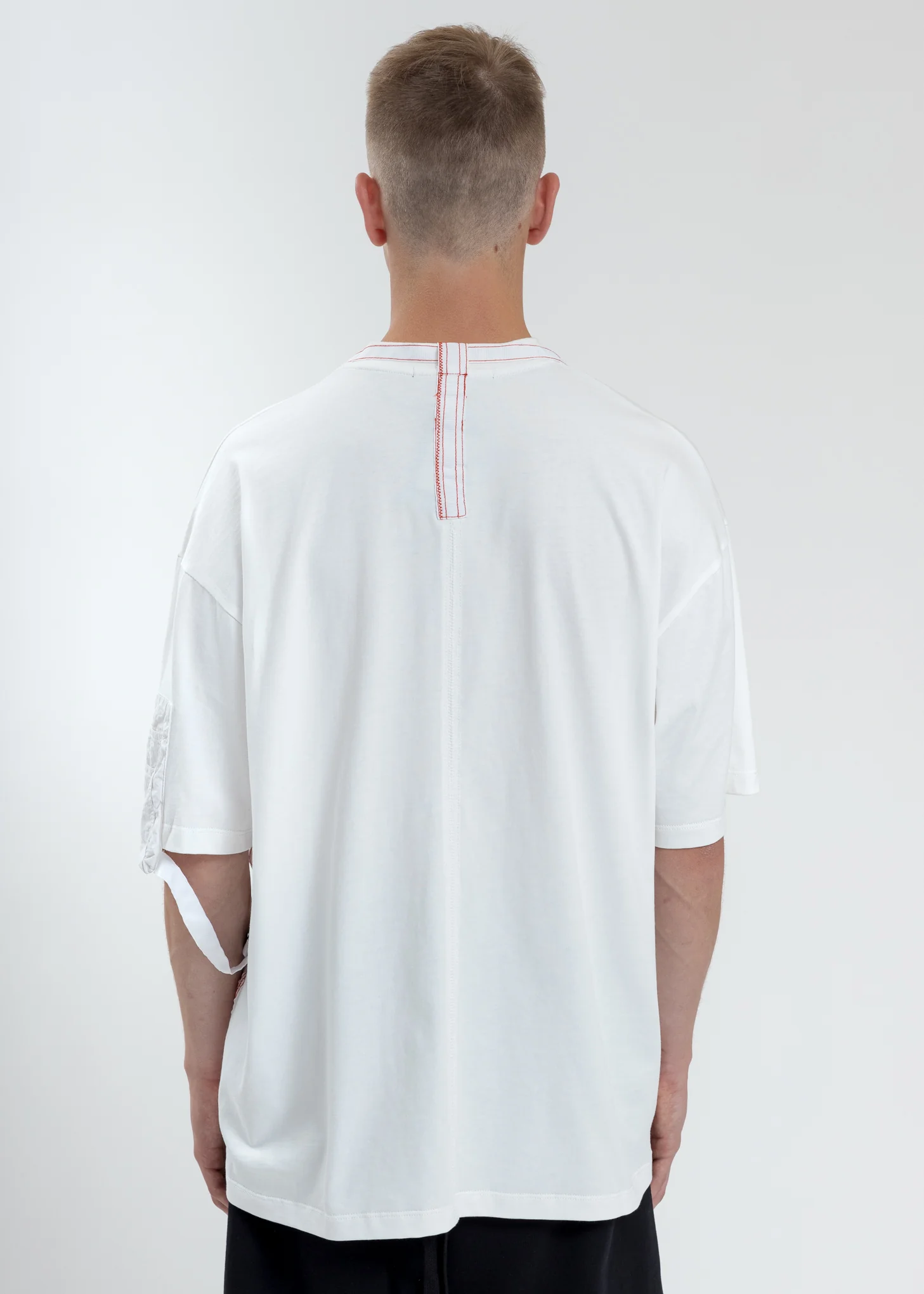 White Loose Fit T-Shirt With Nylon Pocket And Tape - Image 4