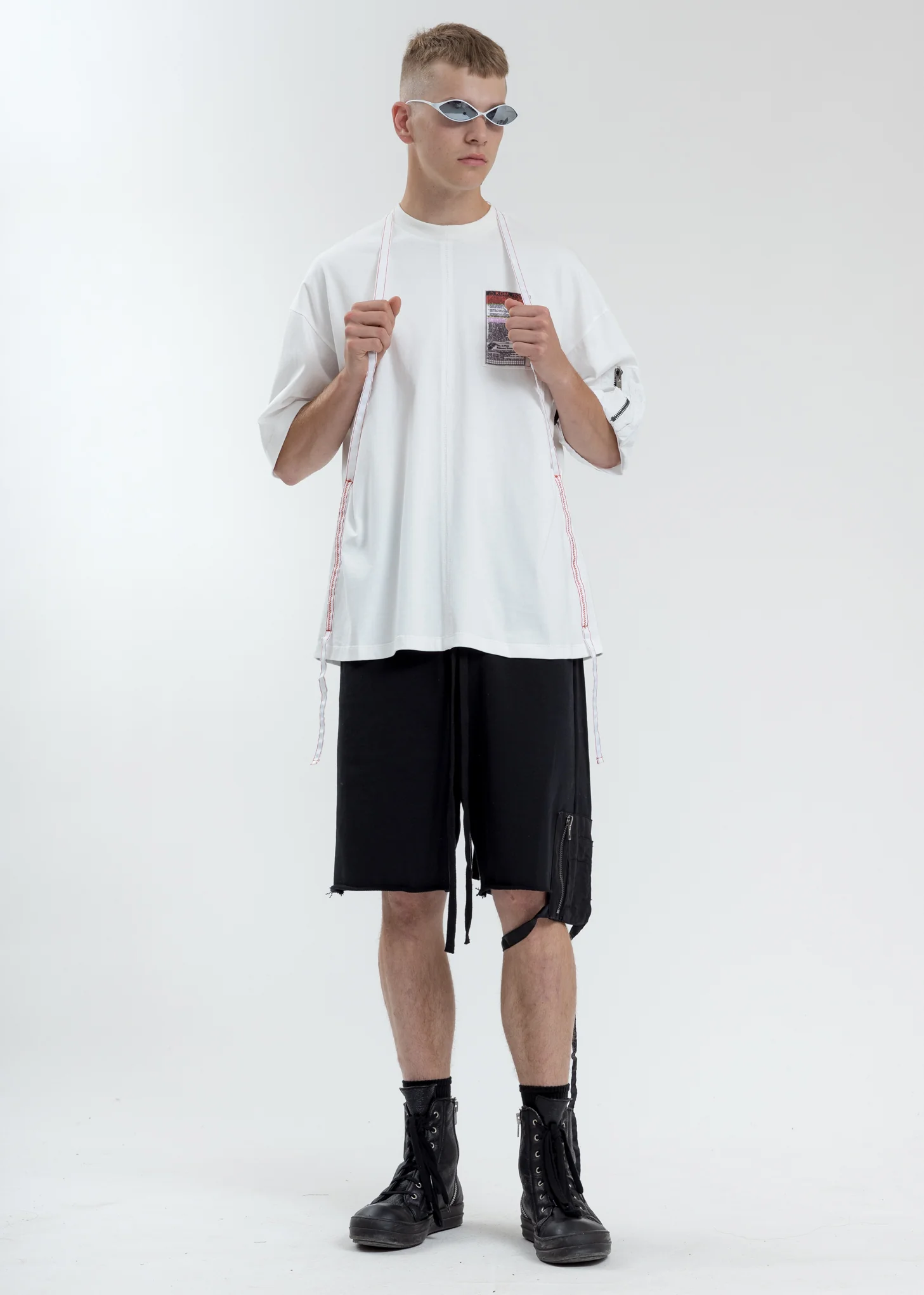 White Loose Fit T-Shirt With Nylon Pocket And Tape - Image 5