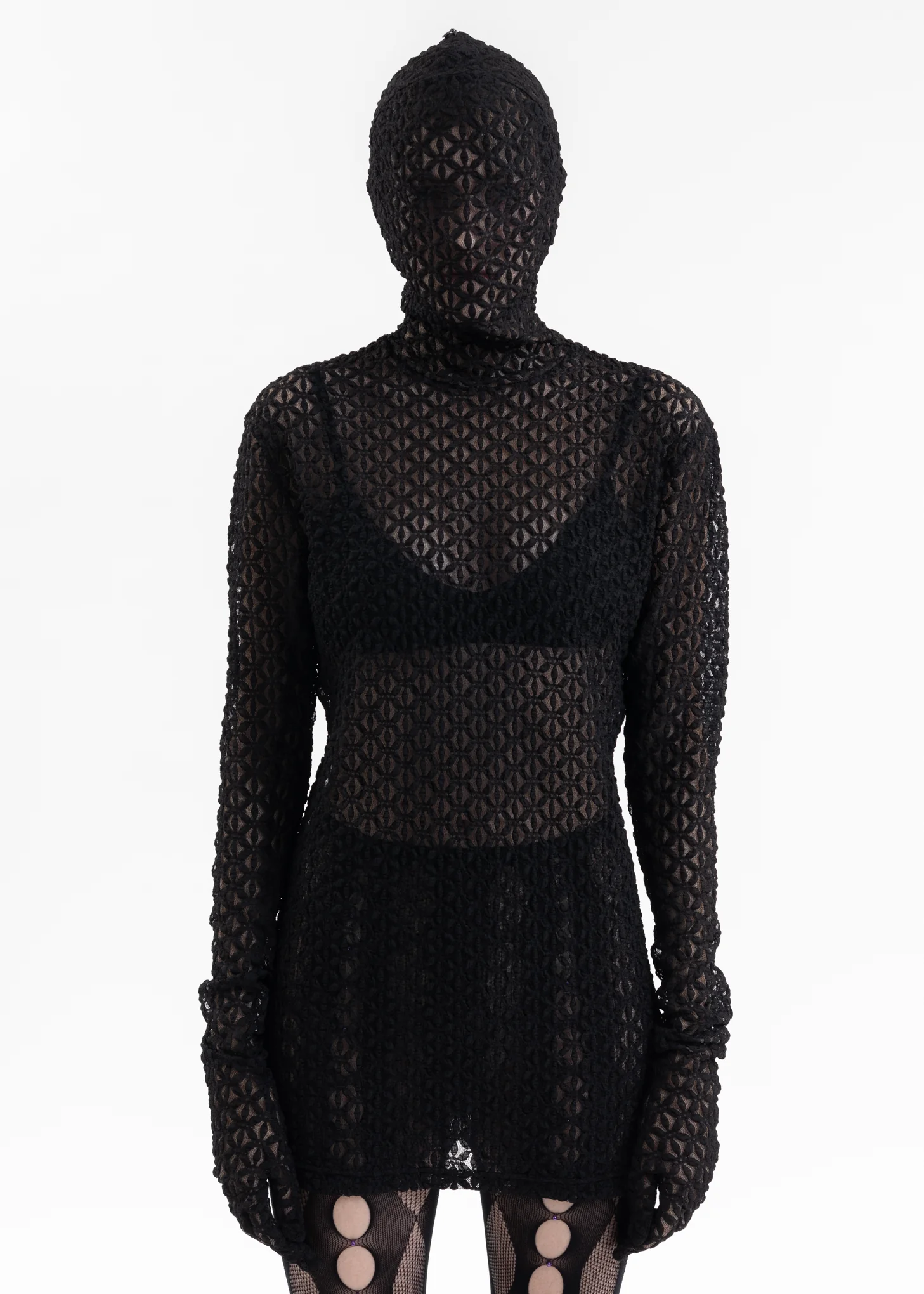 BLACK MASK LACE TIGHT LS T-SHIRT