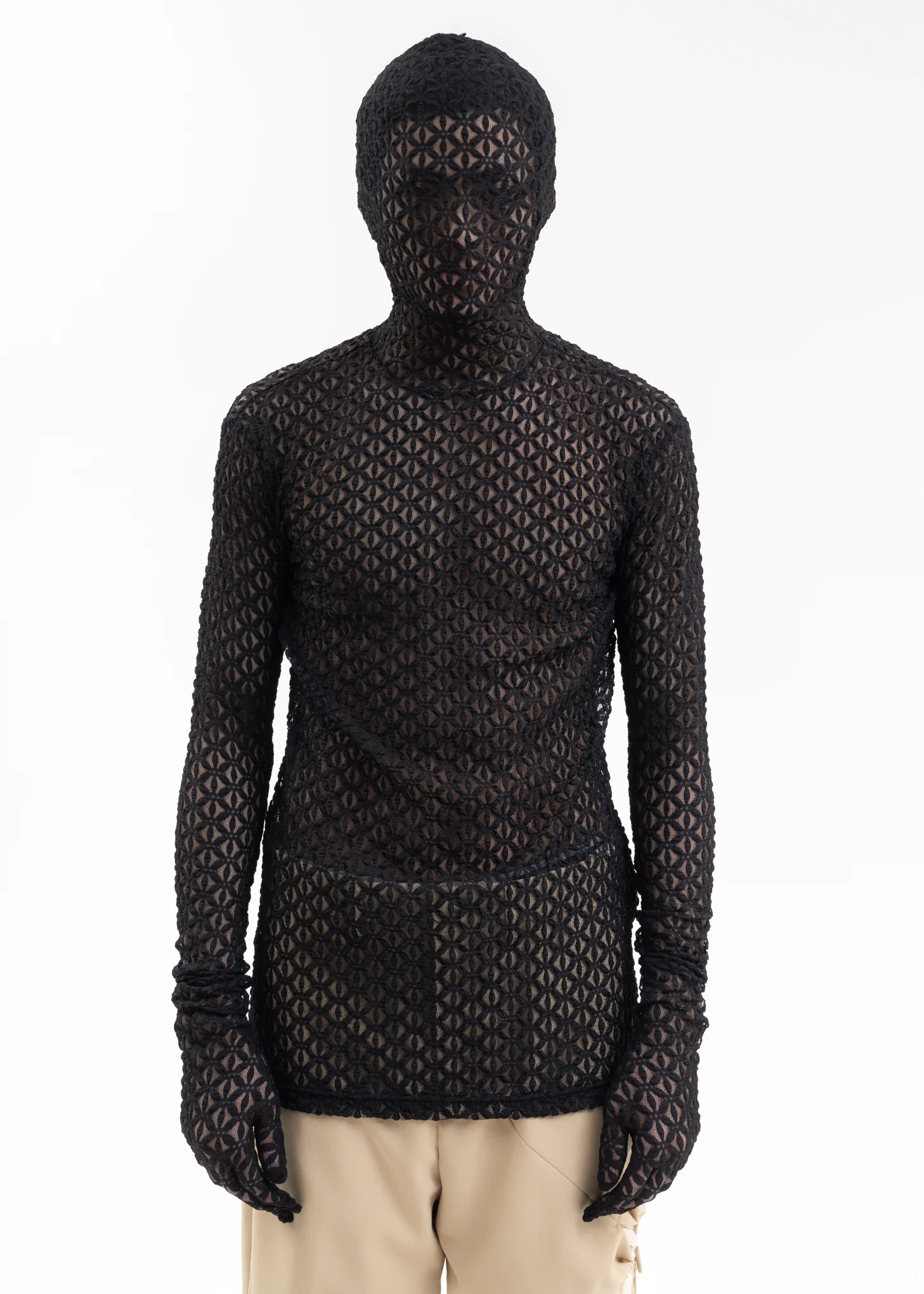 BLACK MASK LACE TIGHT LS T-SHIRT