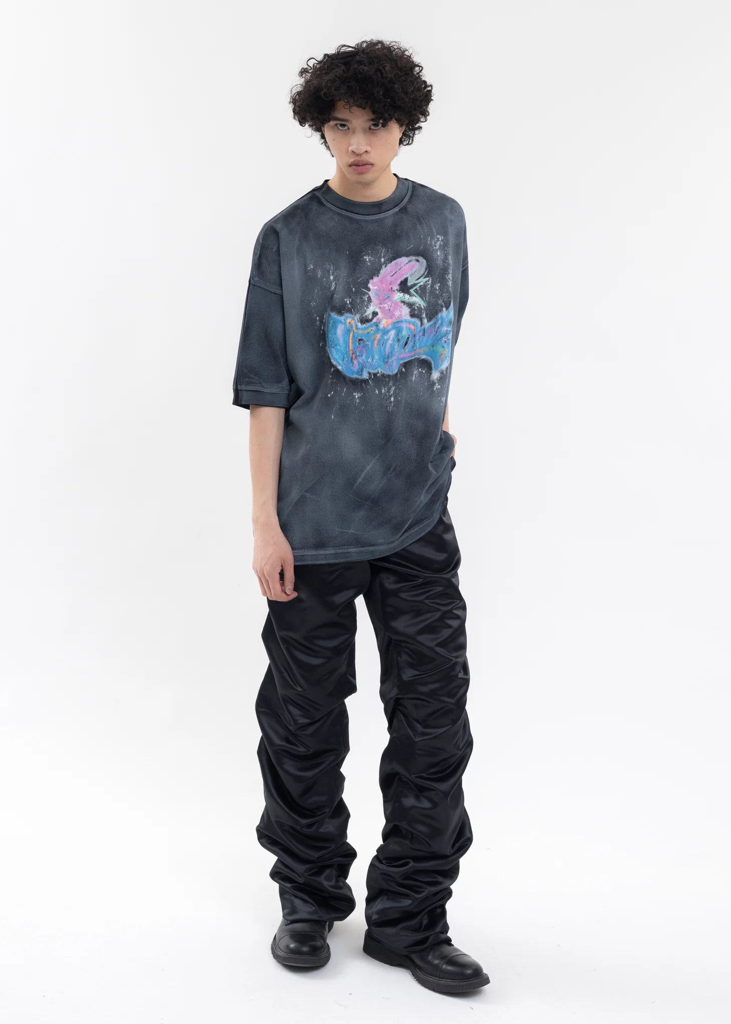 BLACK MENS SHIRRING SILM PANTS - Image 5