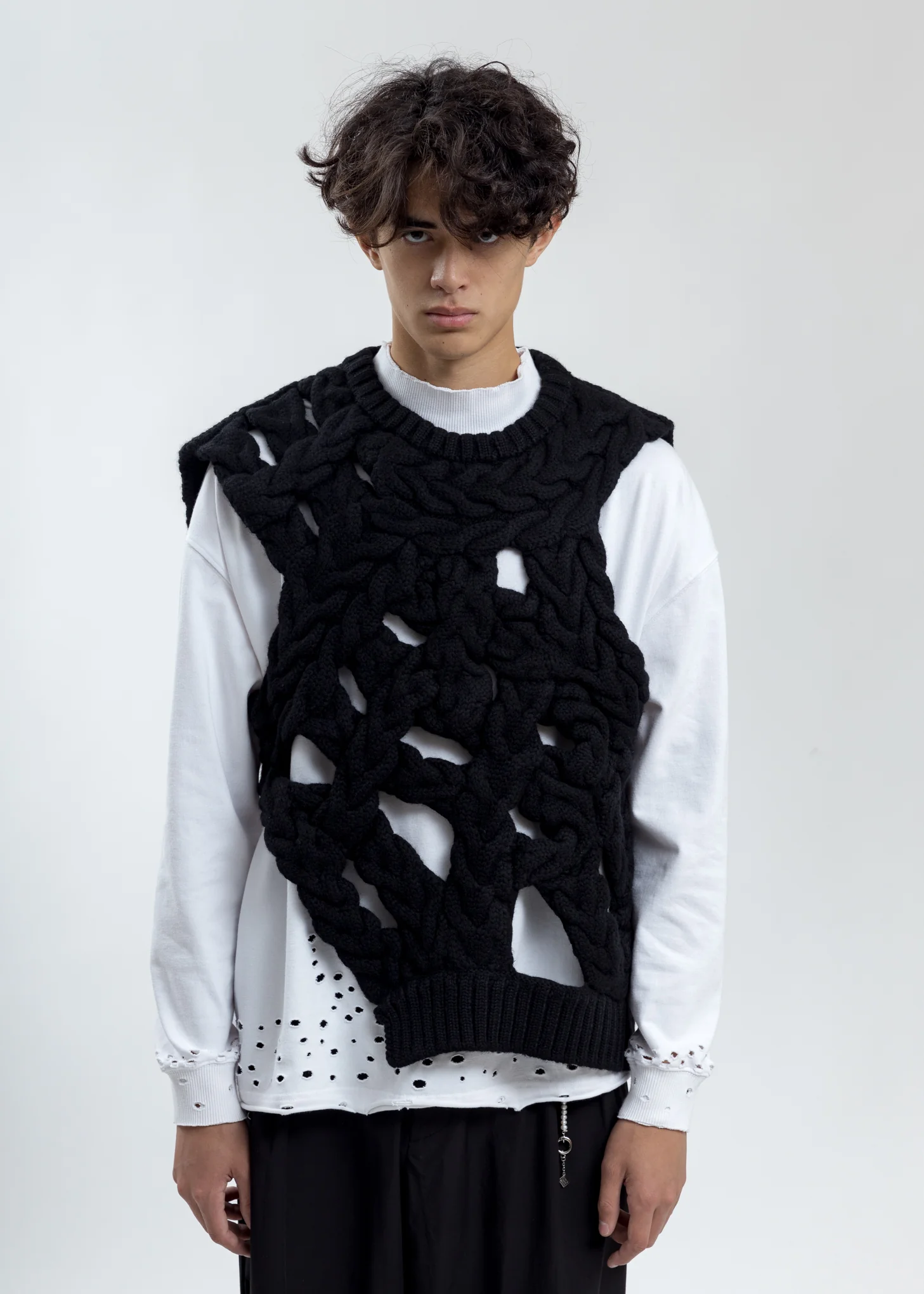 Black Merino Wool Woven Vest