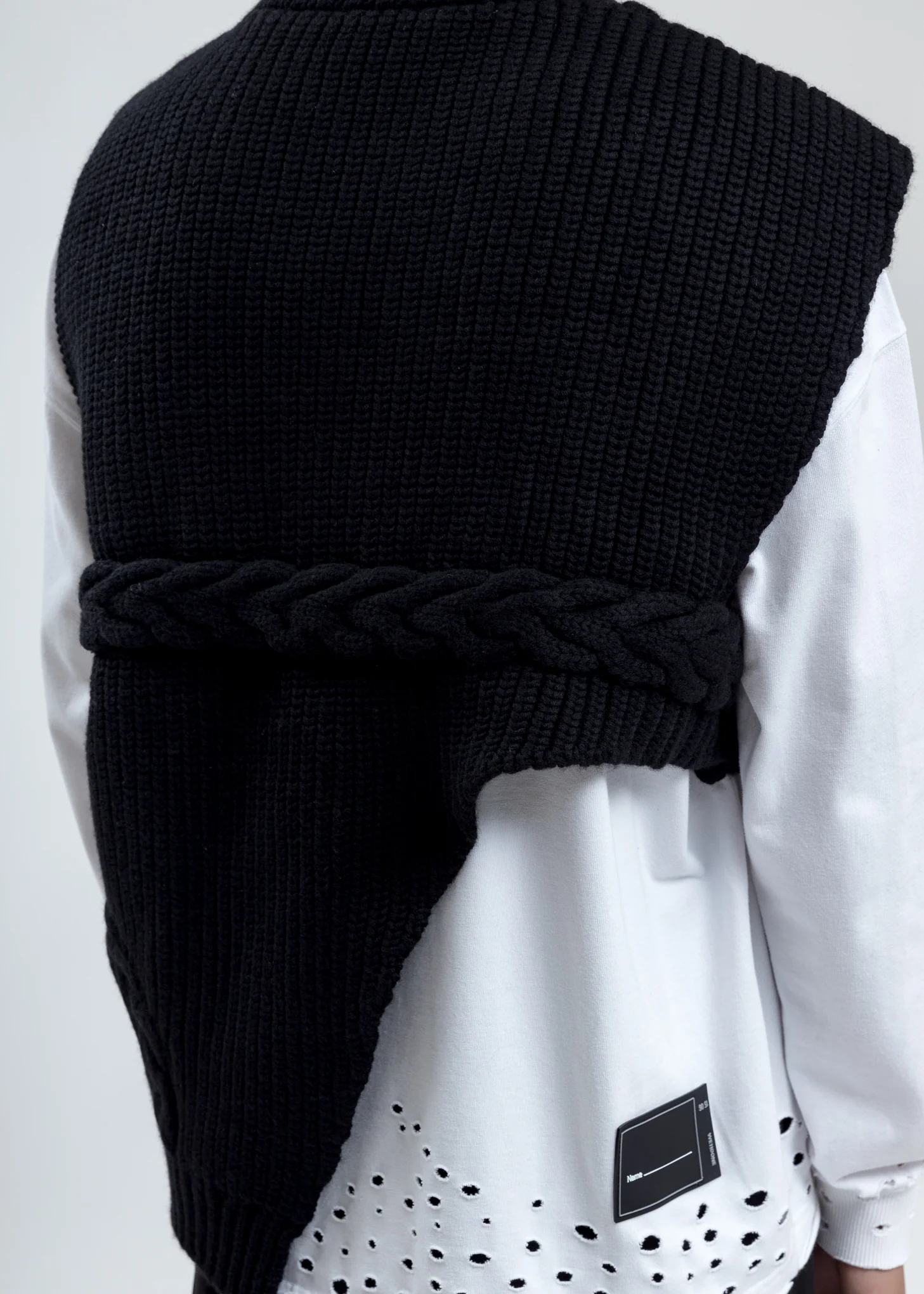 Black Merino Wool Woven Vest - Image 2