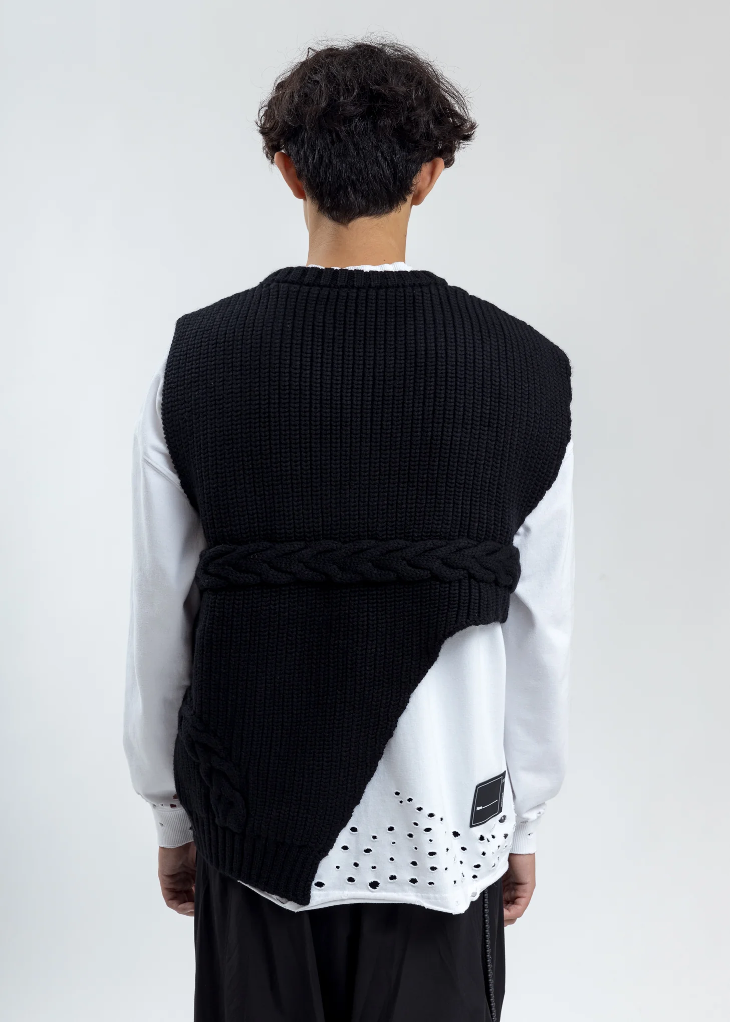 Black Merino Wool Woven Vest - Image 5