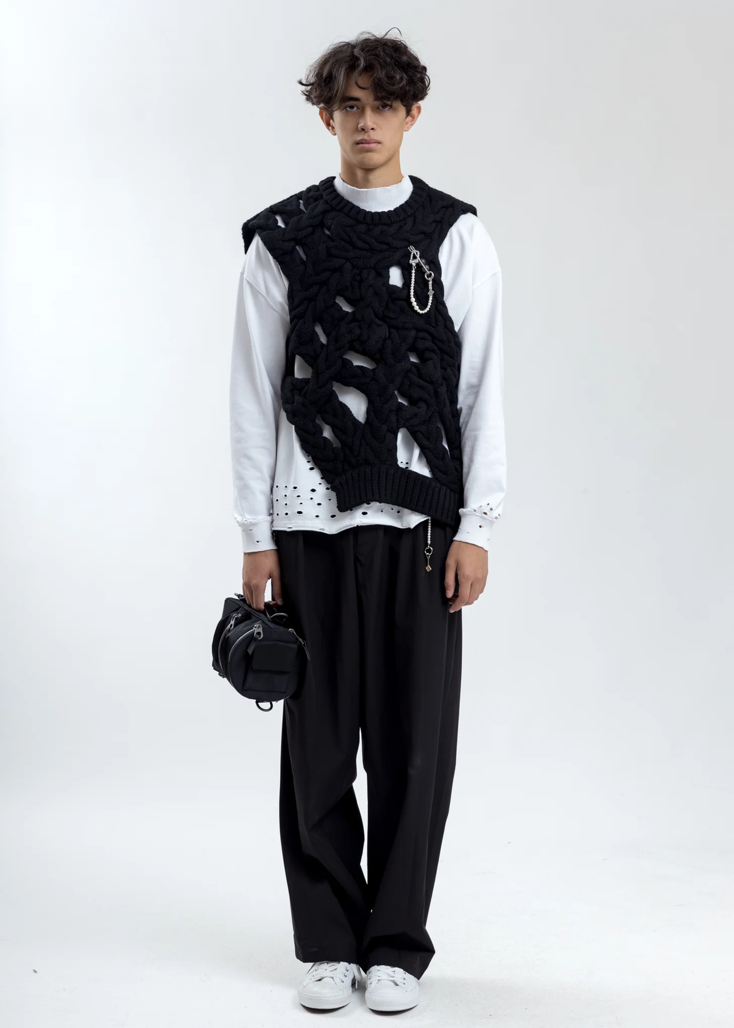 Black Merino Wool Woven Vest - Image 6