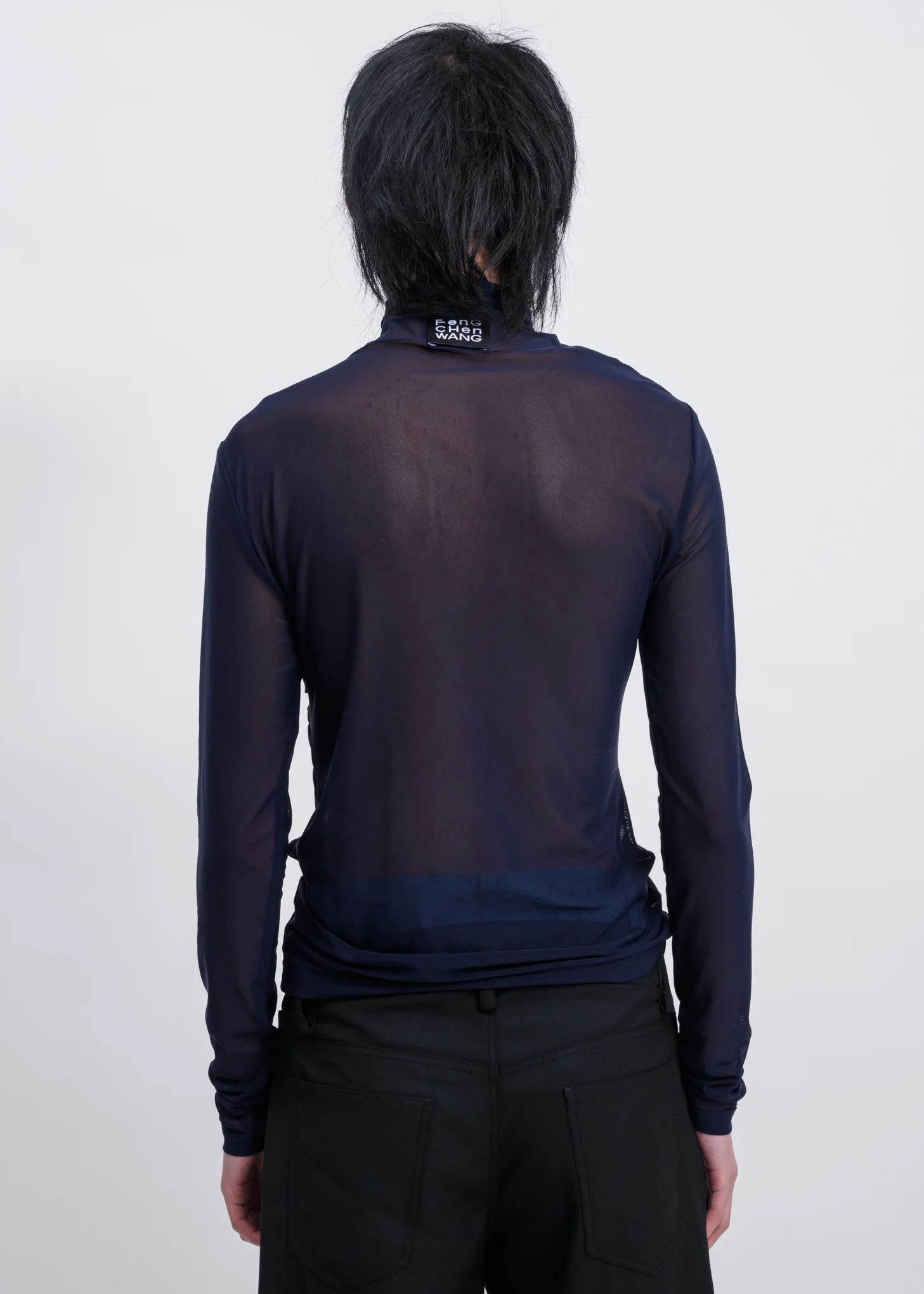 Navy Mesh Layered High Neck Long Sleeves - Image 2