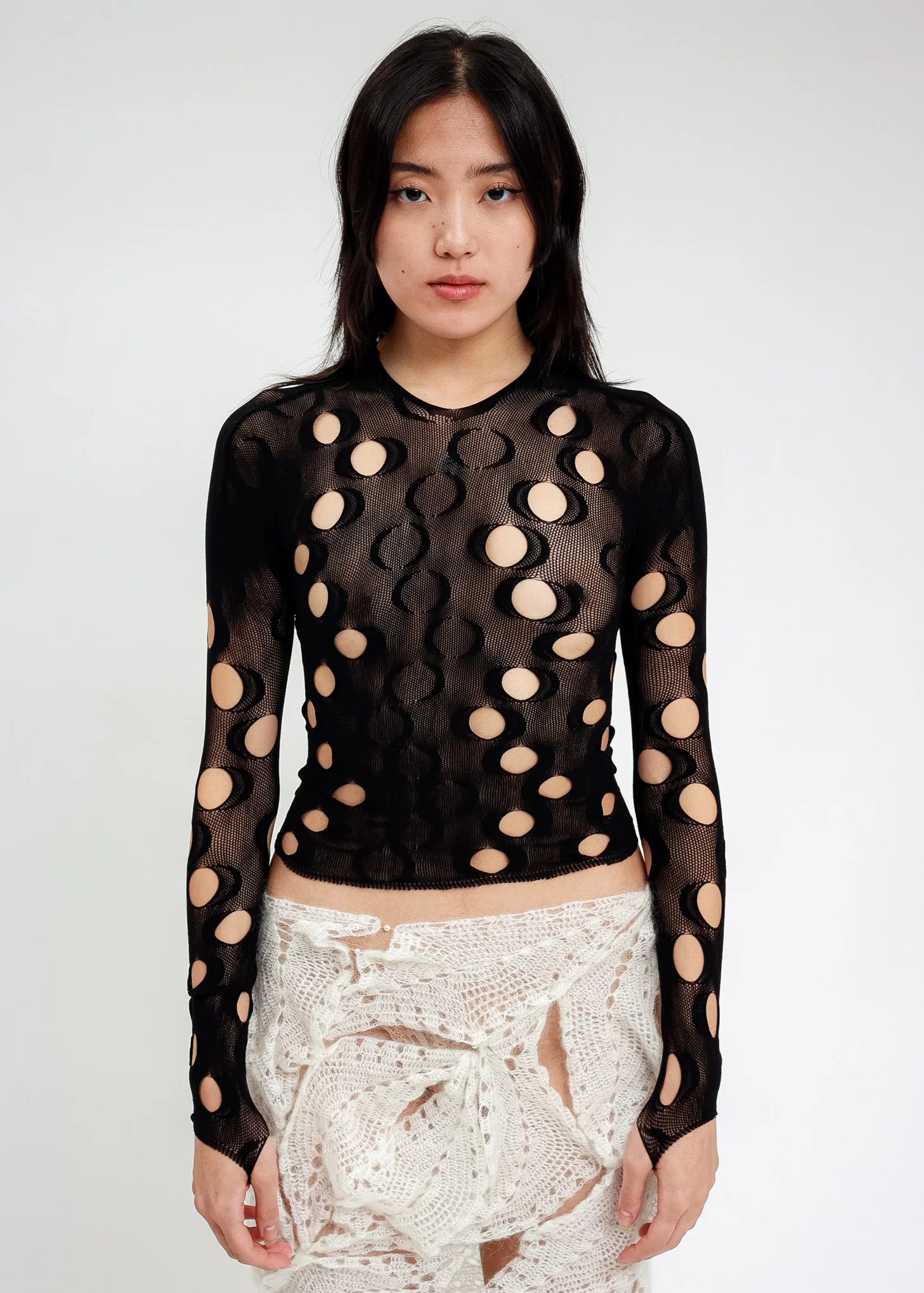 Black Mesh Long Sleeve Top - Image 4