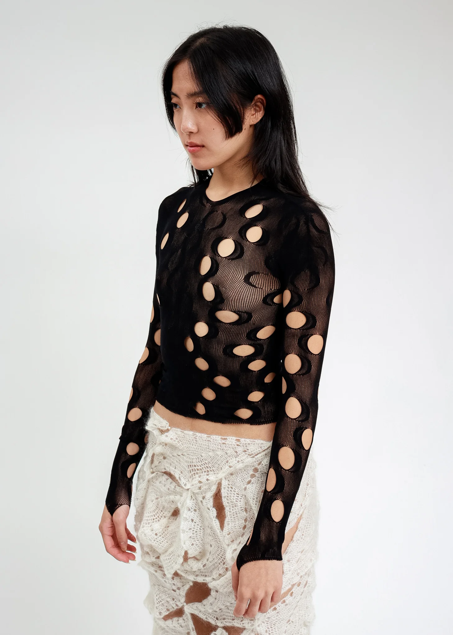 Black Mesh Long Sleeve Top - Image 5