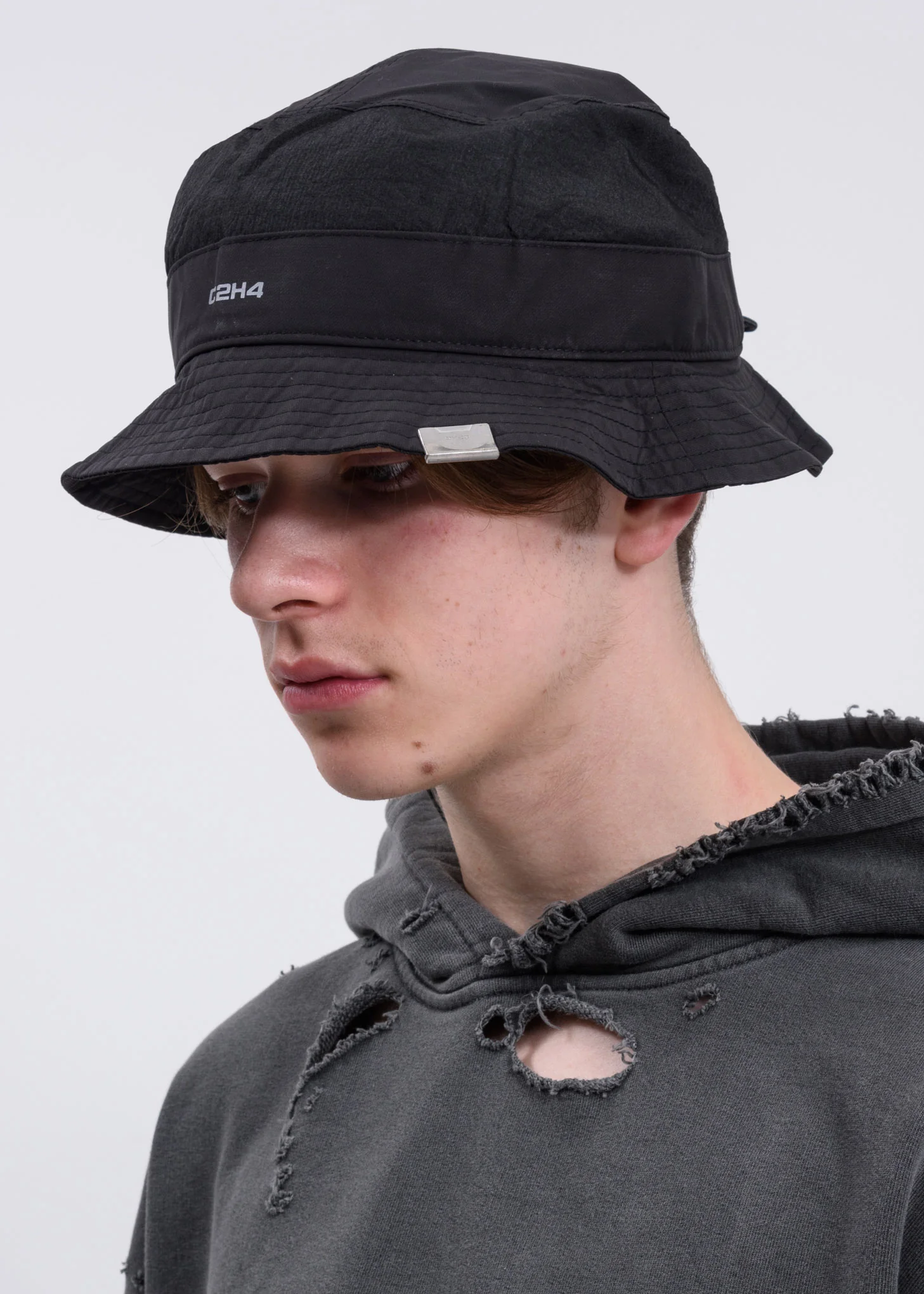 Black Mesh Panelled Nylon Bucket Hat