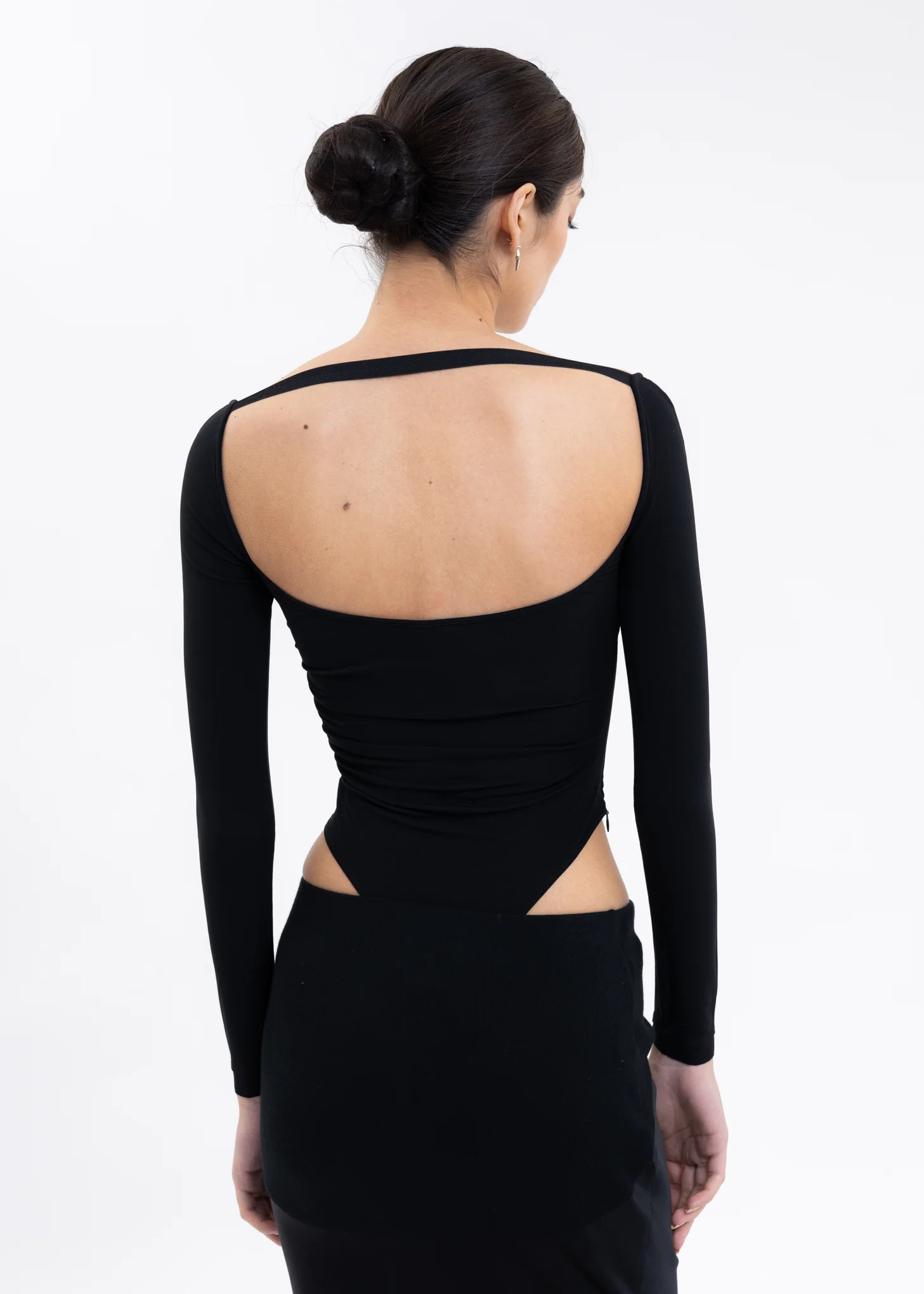 Black Mesh Patchwork Bodysuit - Image 2