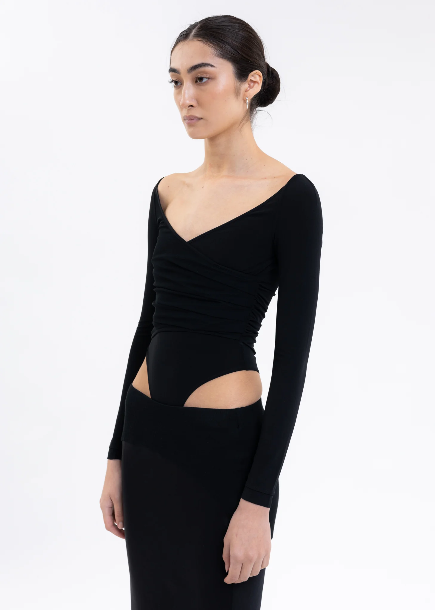 Black Mesh Patchwork Bodysuit - Image 3