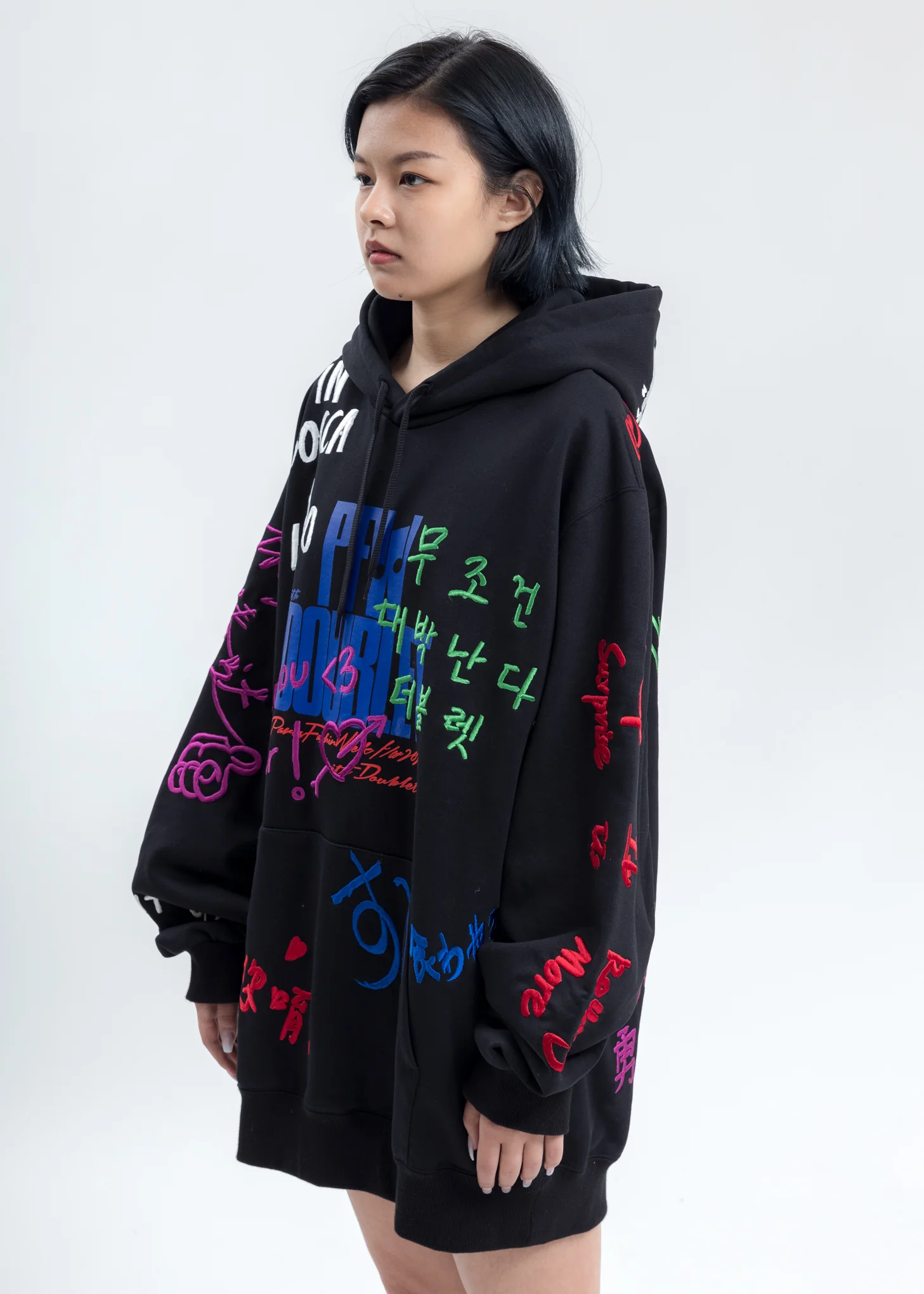 Black Message Embroidery Hoodie - Image 3