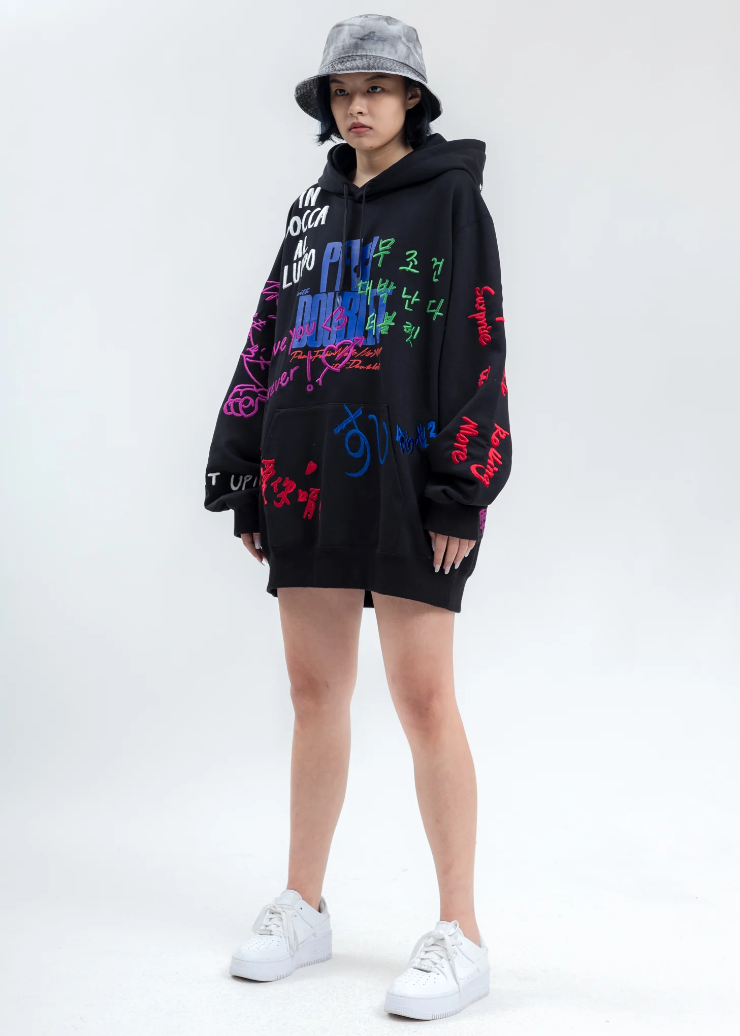Black Message Embroidery Hoodie - Image 5
