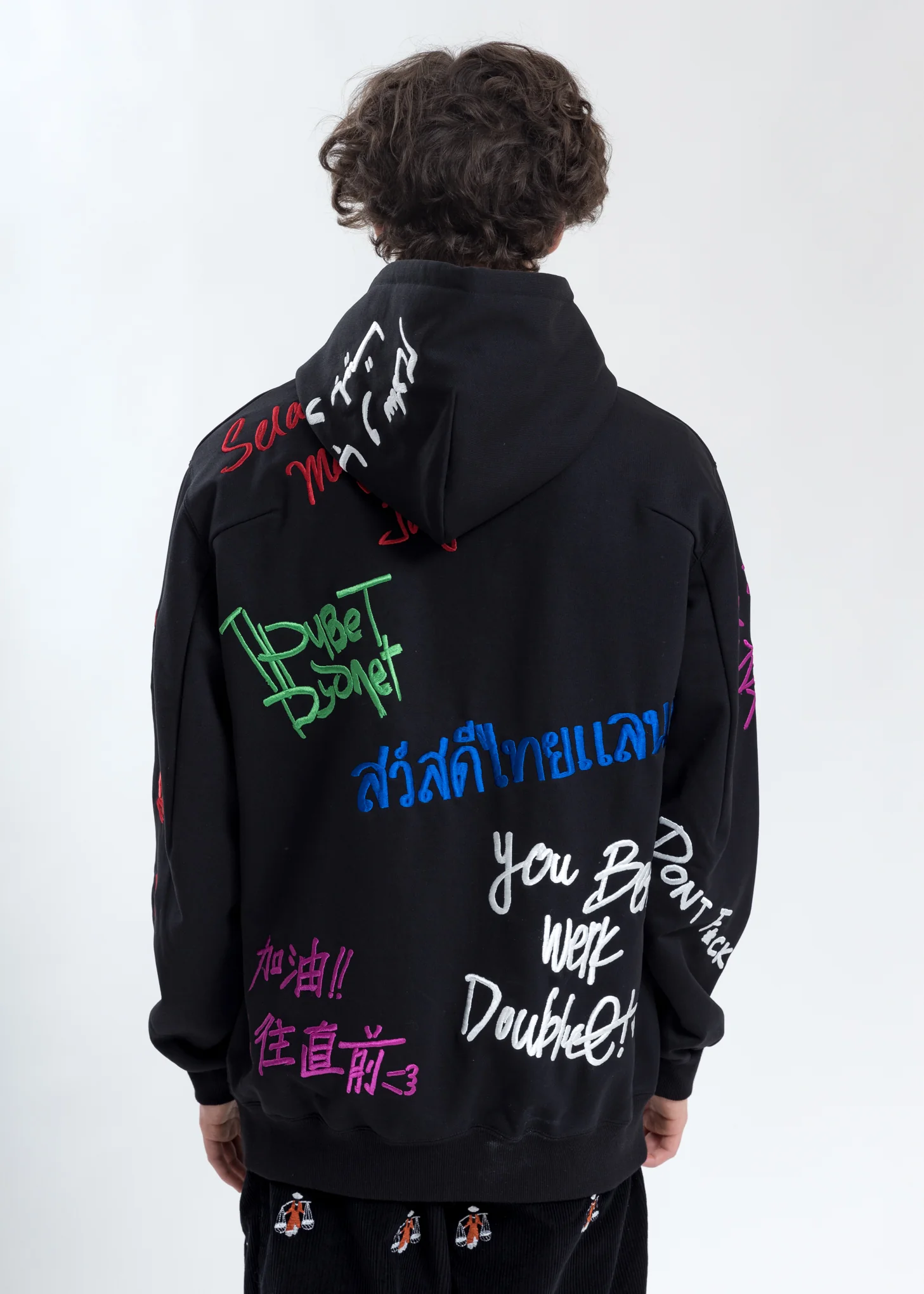 Black Message Embroidery Hoodie - Image 4