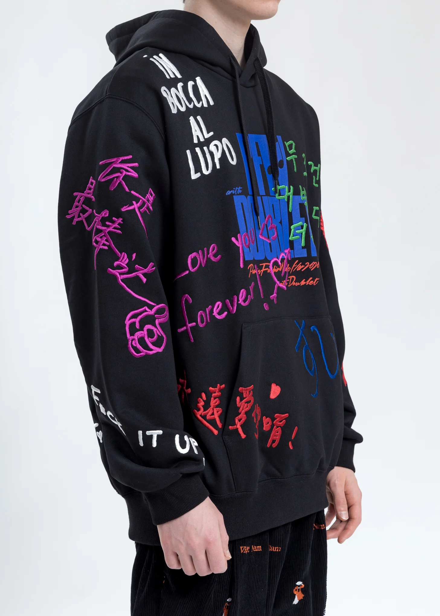 Black Message Embroidery Hoodie - Image 5