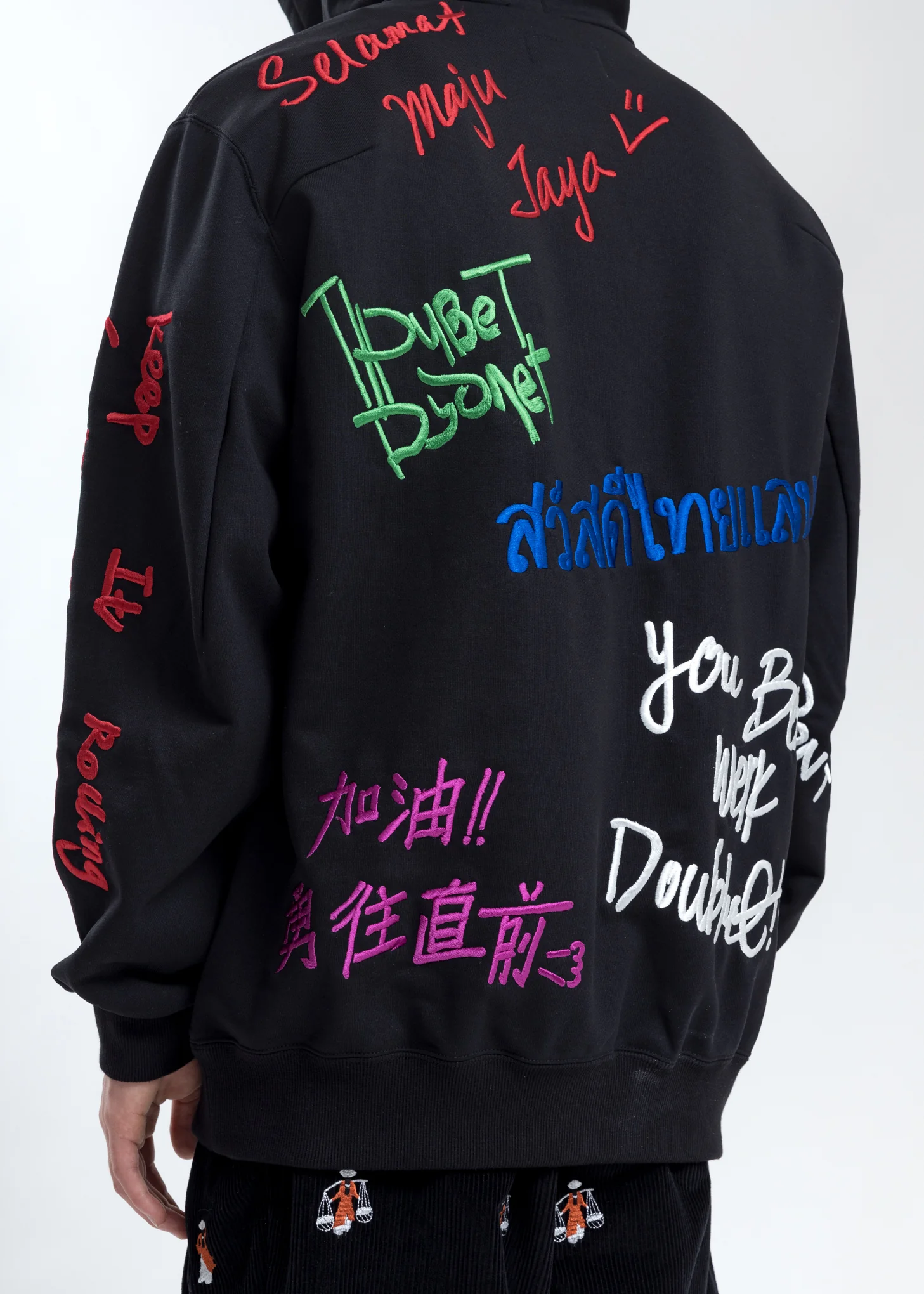 Black Message Embroidery Hoodie - Image 7