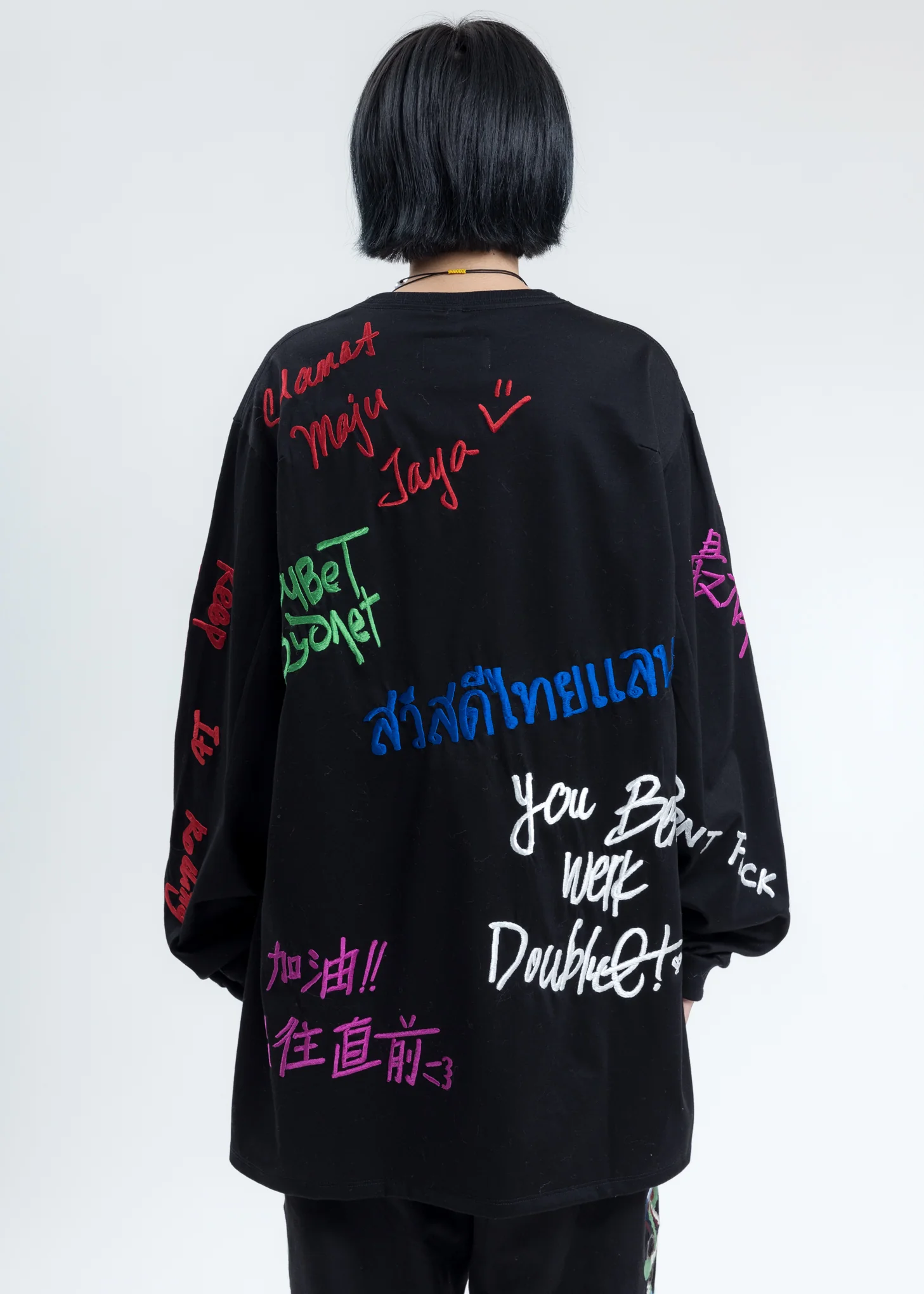 Black Message Embroidery Long Sleeve - Image 4