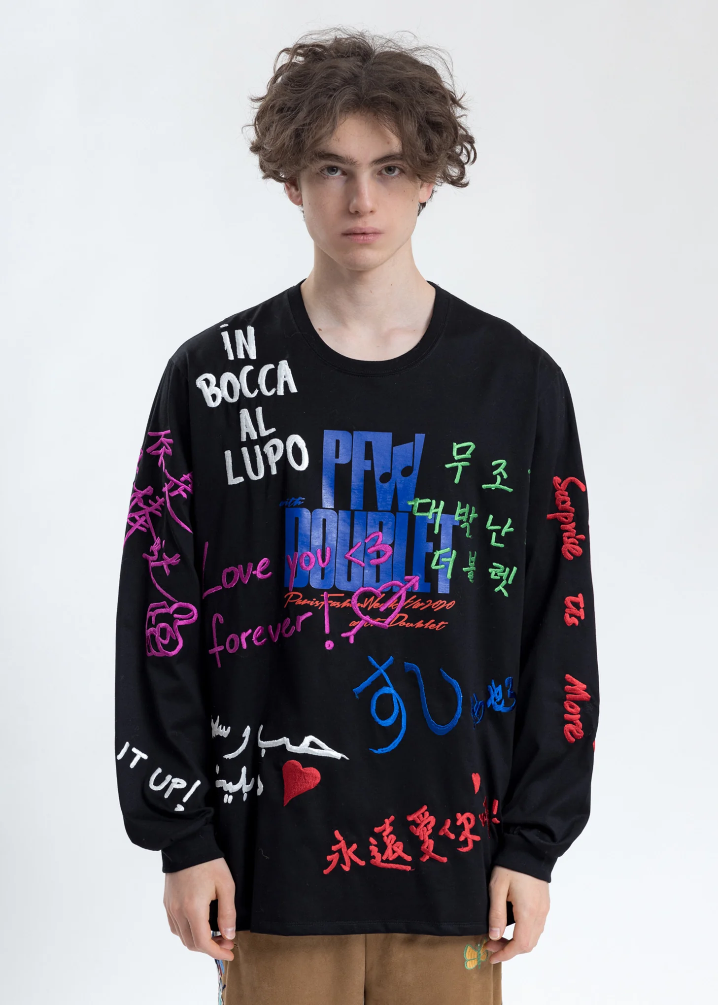 Black Message Embroidery Long Sleeve