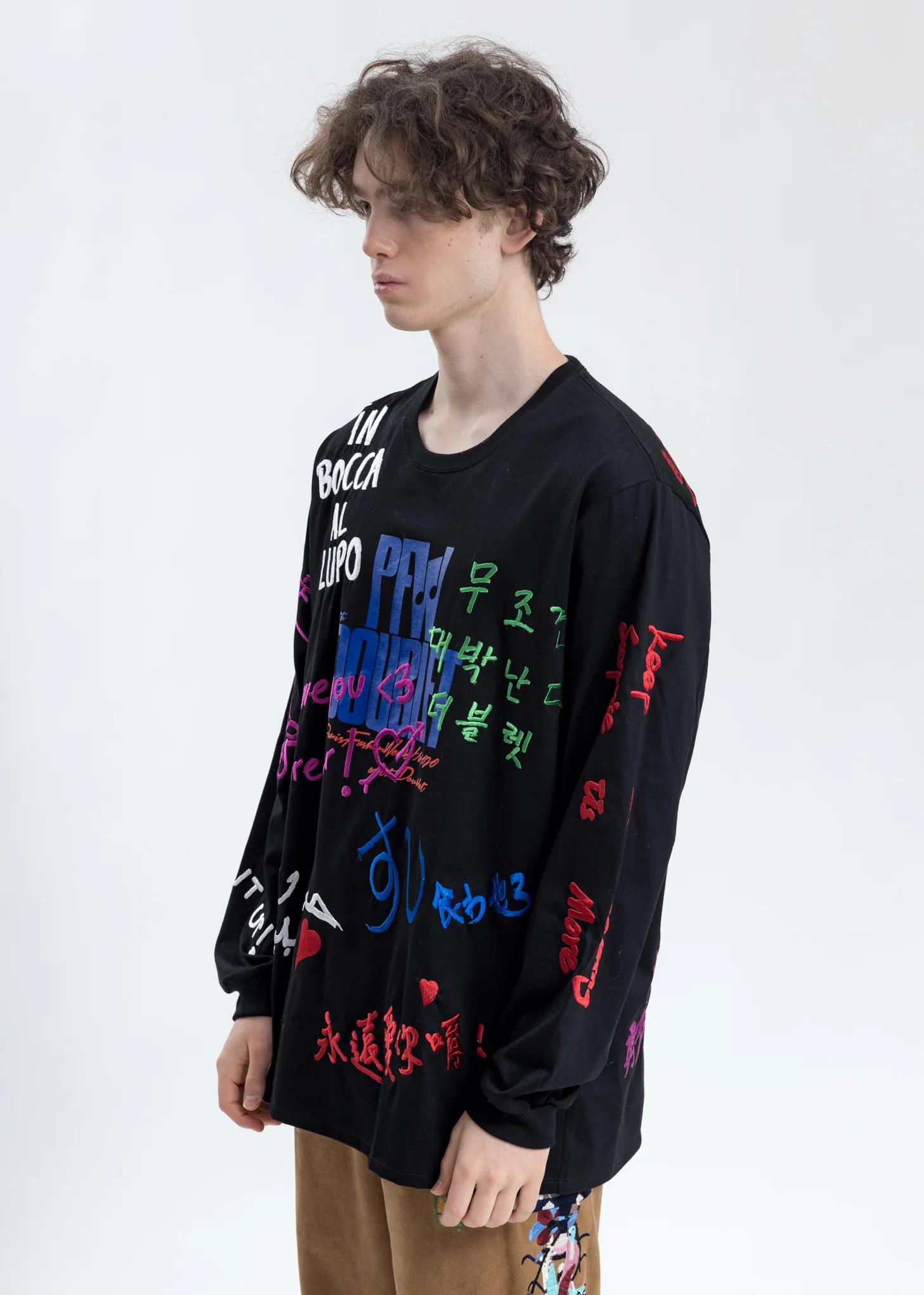 Black Message Embroidery Long Sleeve - Image 3