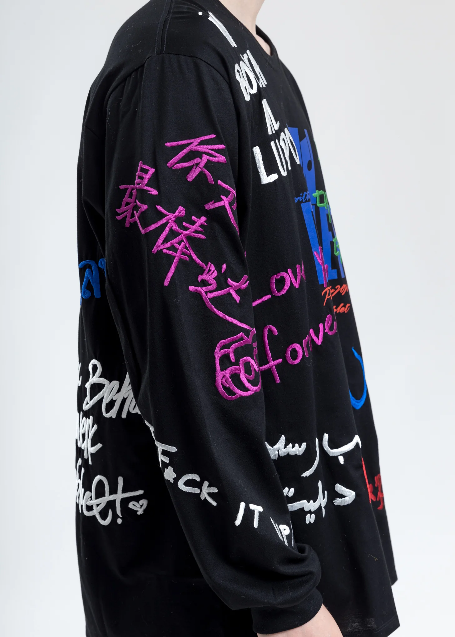 Black Message Embroidery Long Sleeve - Image 5