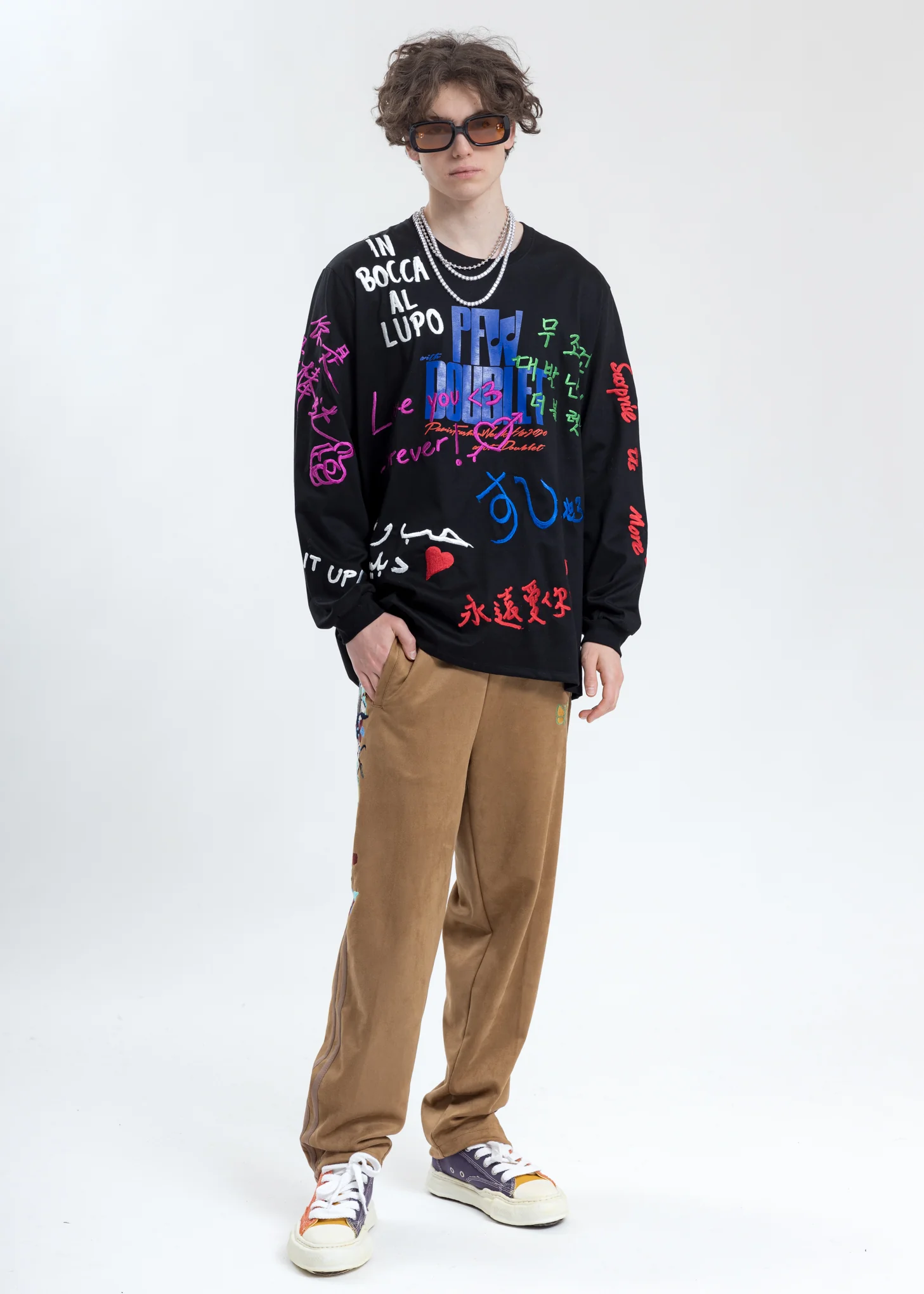 Black Message Embroidery Long Sleeve - Image 7