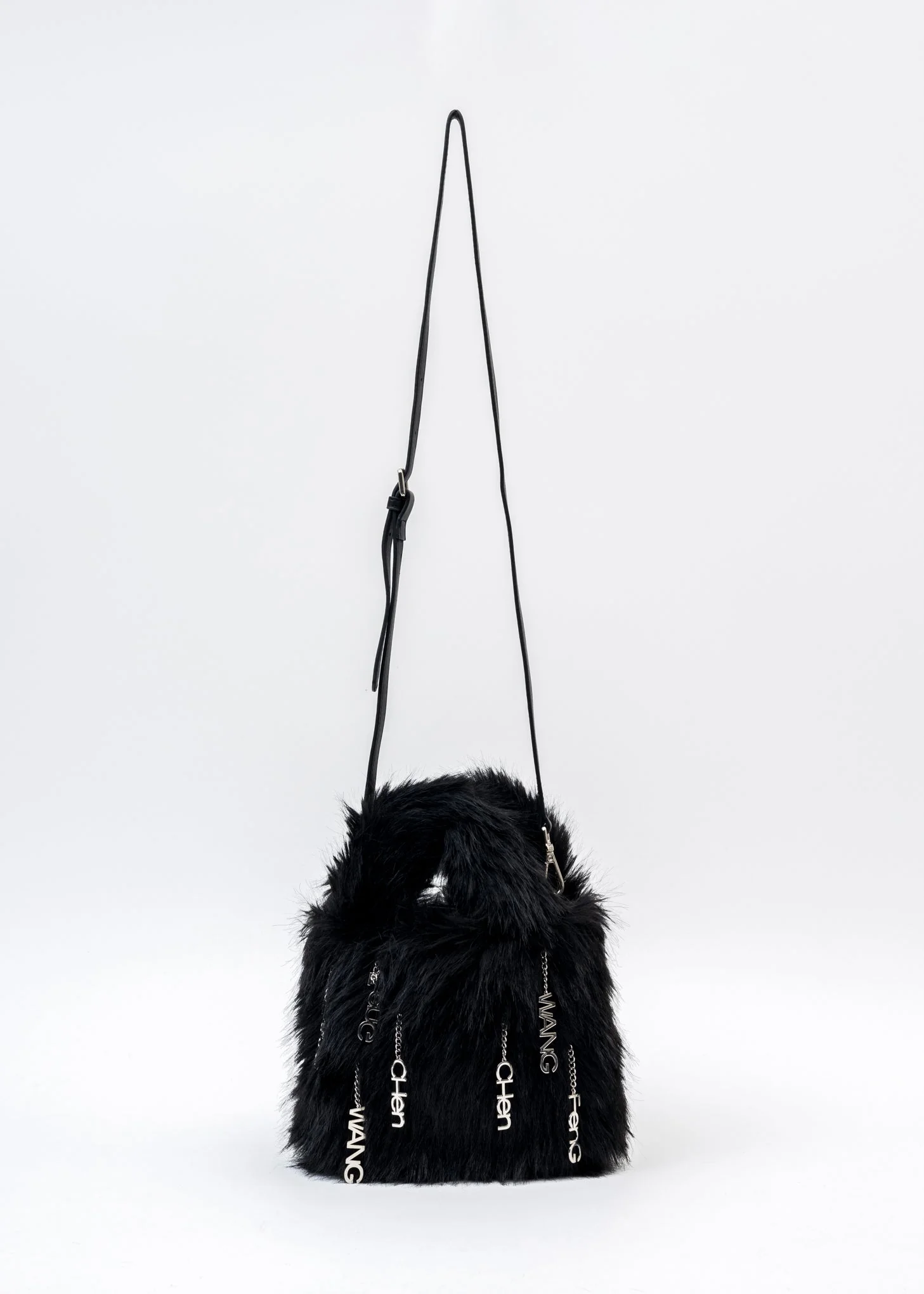 Black Metal Embellishment Faux Fur Bag