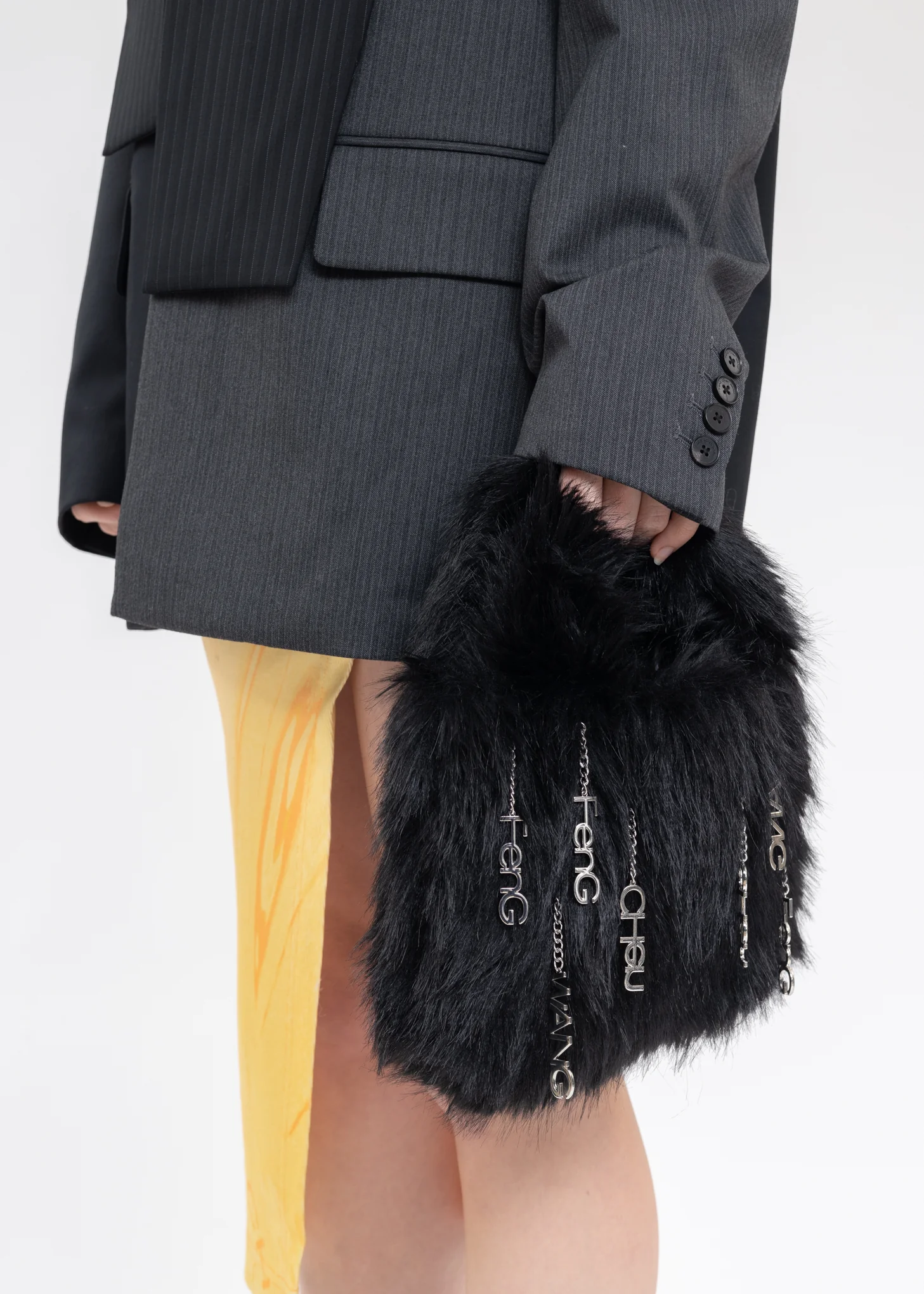 Black Metal Embellishment Faux Fur Bag - Image 2